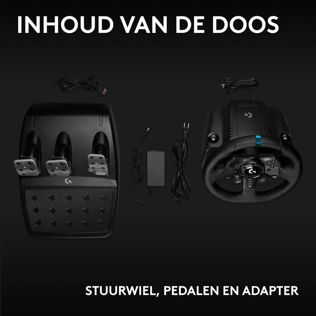 Logitech G G923-racestuur en -pedalen, TRUEFORCE tot een force feedback van 1000 Hz, responsief rijden, startregeling voor dubbele koppeling, stuurhoes van echt, voor PS5, PS4, pc, Mac - Zwart