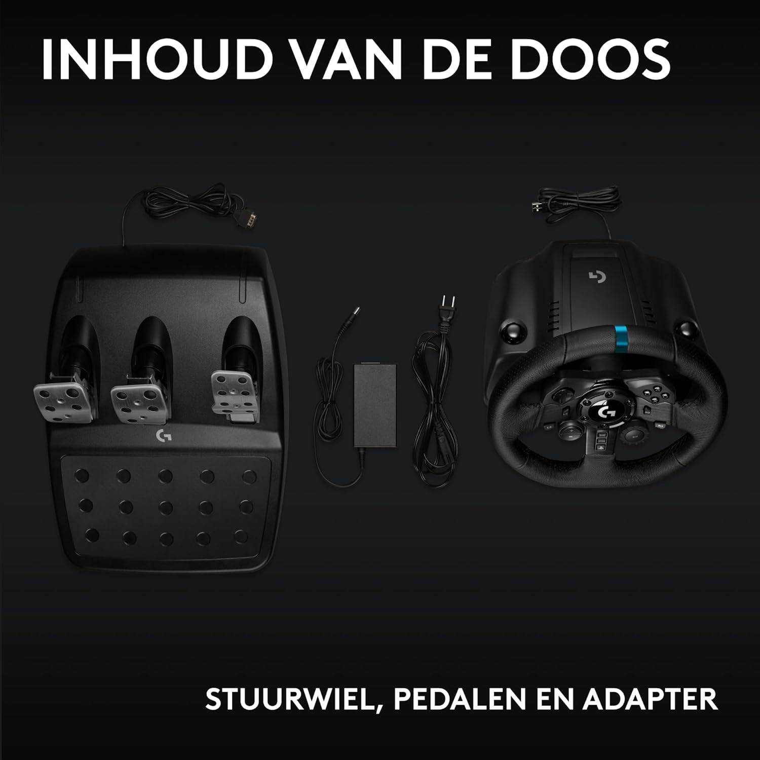 Logitech G G923-racestuur en -pedalen, TRUEFORCE tot een force feedback van 1000 Hz, responsief rijden, startregeling voor dubbele koppeling, stuurhoes van echt, voor PS5, PS4, pc, Mac - Zwart