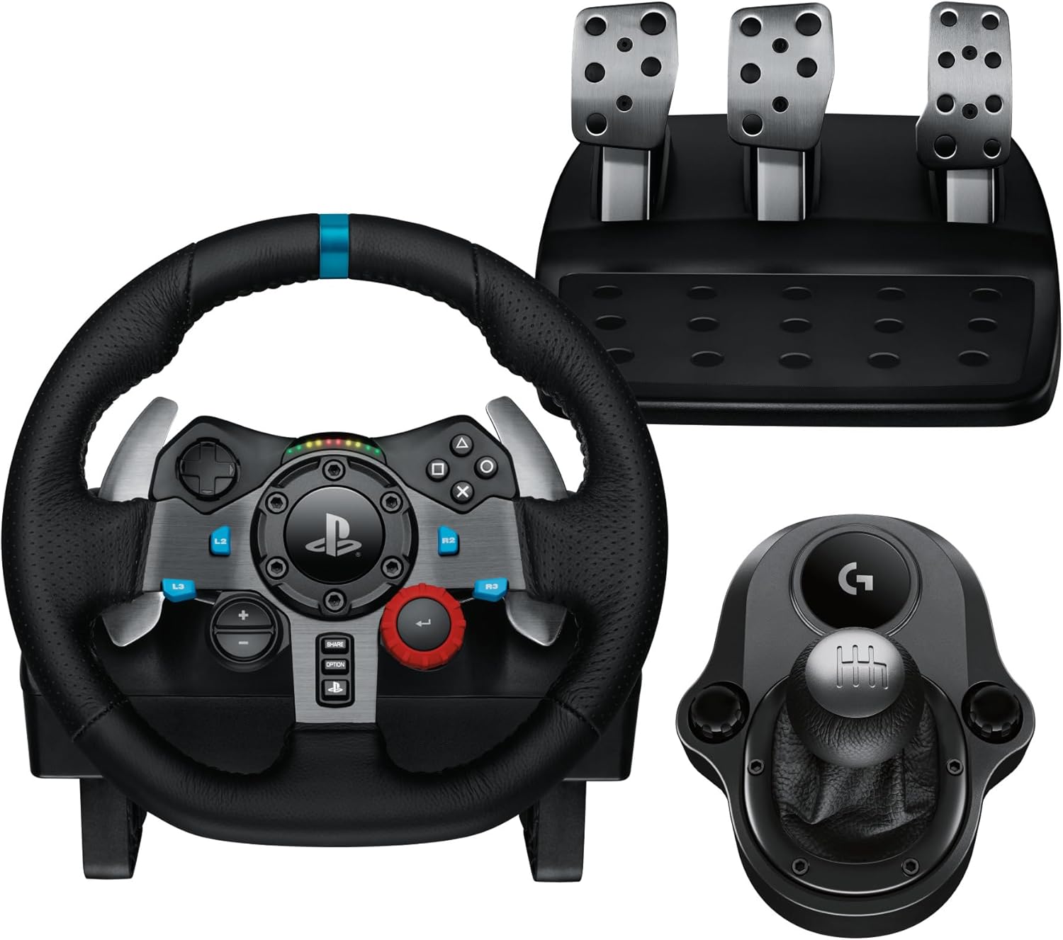 Logitech G G29 SE Driving Force-racestuur en -pedalen, forcefeedback, echt leer + Logitech G Driving Force-versnellingspook - Voor PS5, PS4 en pc, Mac - Black
