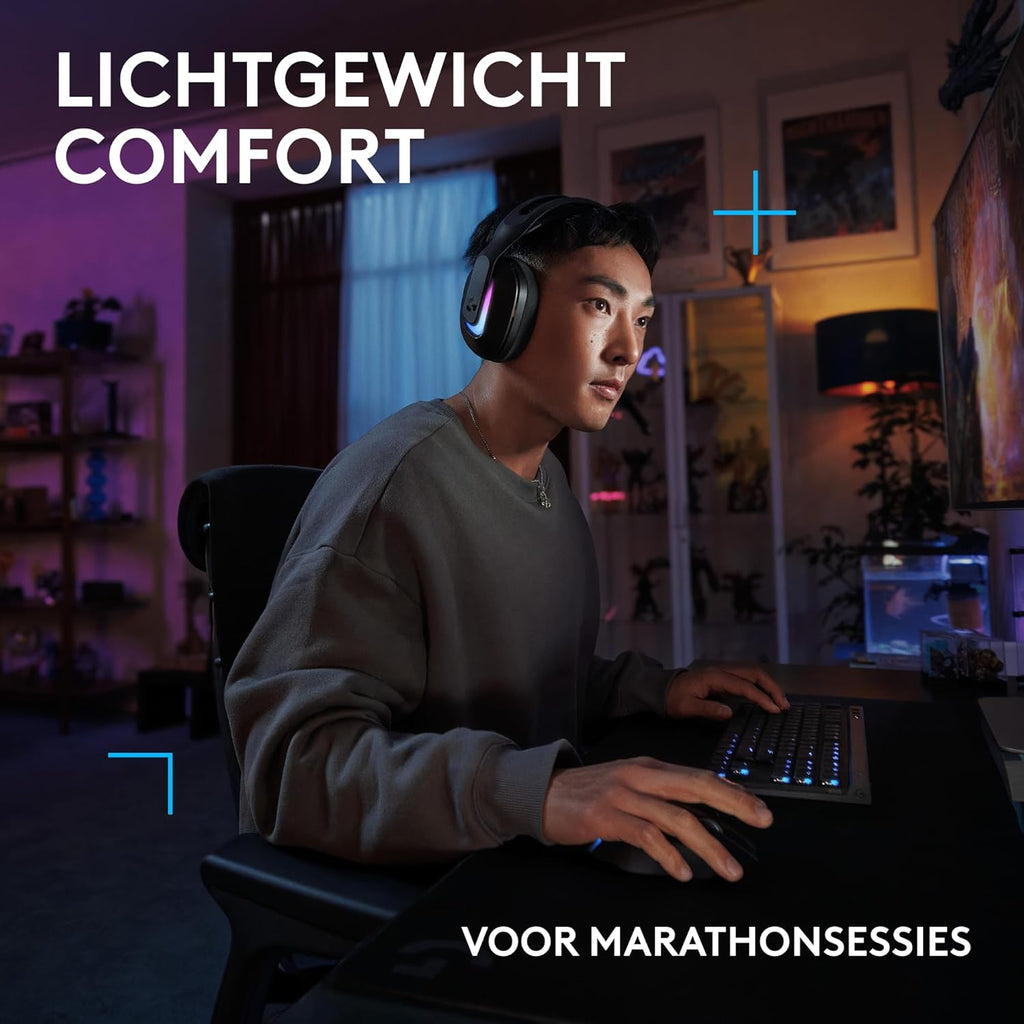 Logitech G522 LIGHTSPEED draadloze gaming headset, LIGHTSYNC RGB, microfoon en geavanceerde gesynchroniseerde audio, drievoudige connectiviteit - LIGHTSPEED, Bluetooth, USB-A naar USB-C voor pc -Zwart