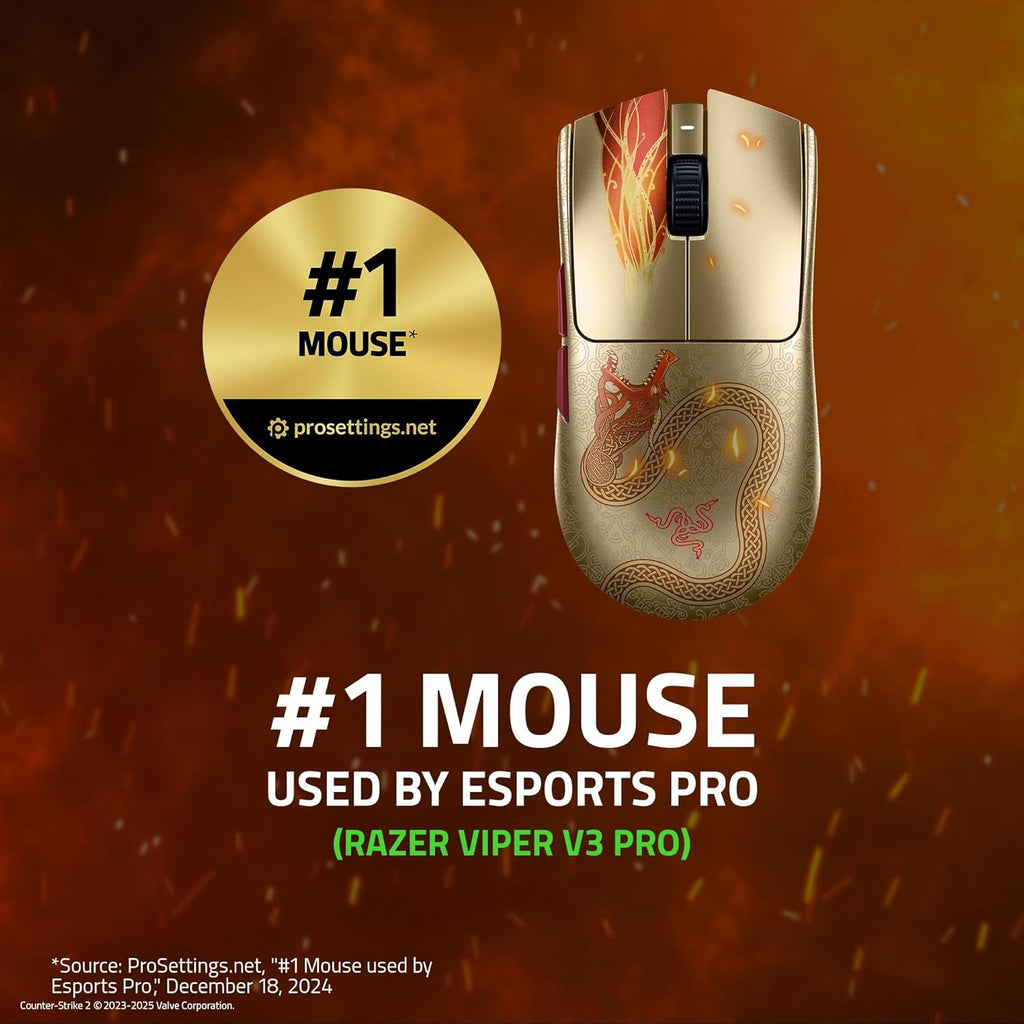 Razer Viper V3 Pro Counter-Strike 2 Dragon Lore - Ultralichte draadloze esports-gamingmuis - 55g - 8K HyperPolling - Focus Pro Sensor 35K DPI - 2,4 GHz HyperSpeed - 95 uur - PC/Mac | Dragon Lore