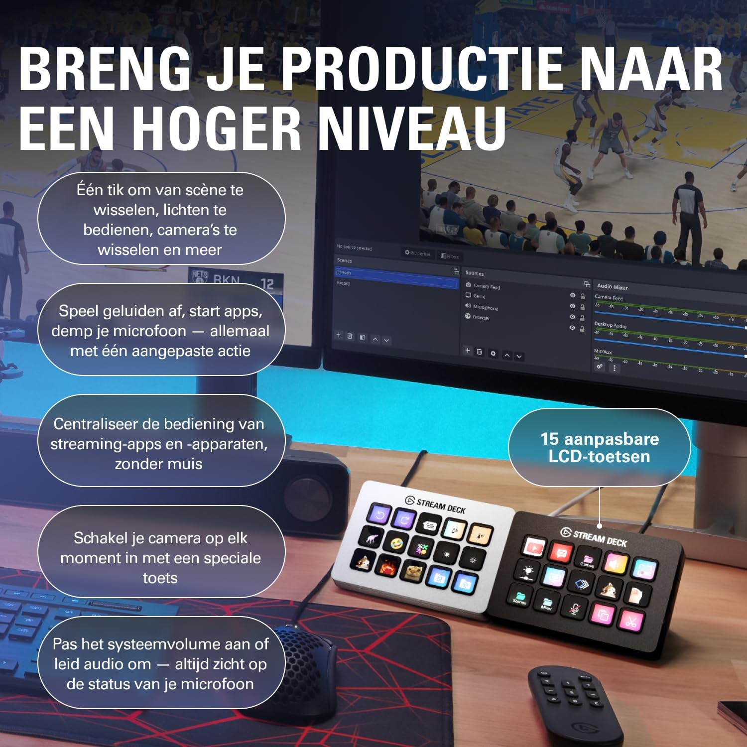 Elgato Stream Deck MK.2 – Studiocontroller, 15 macrotoetsen, start acties in apps en software zoals OBS, Twitch, YouTube en meer, werkt met Mac en pc