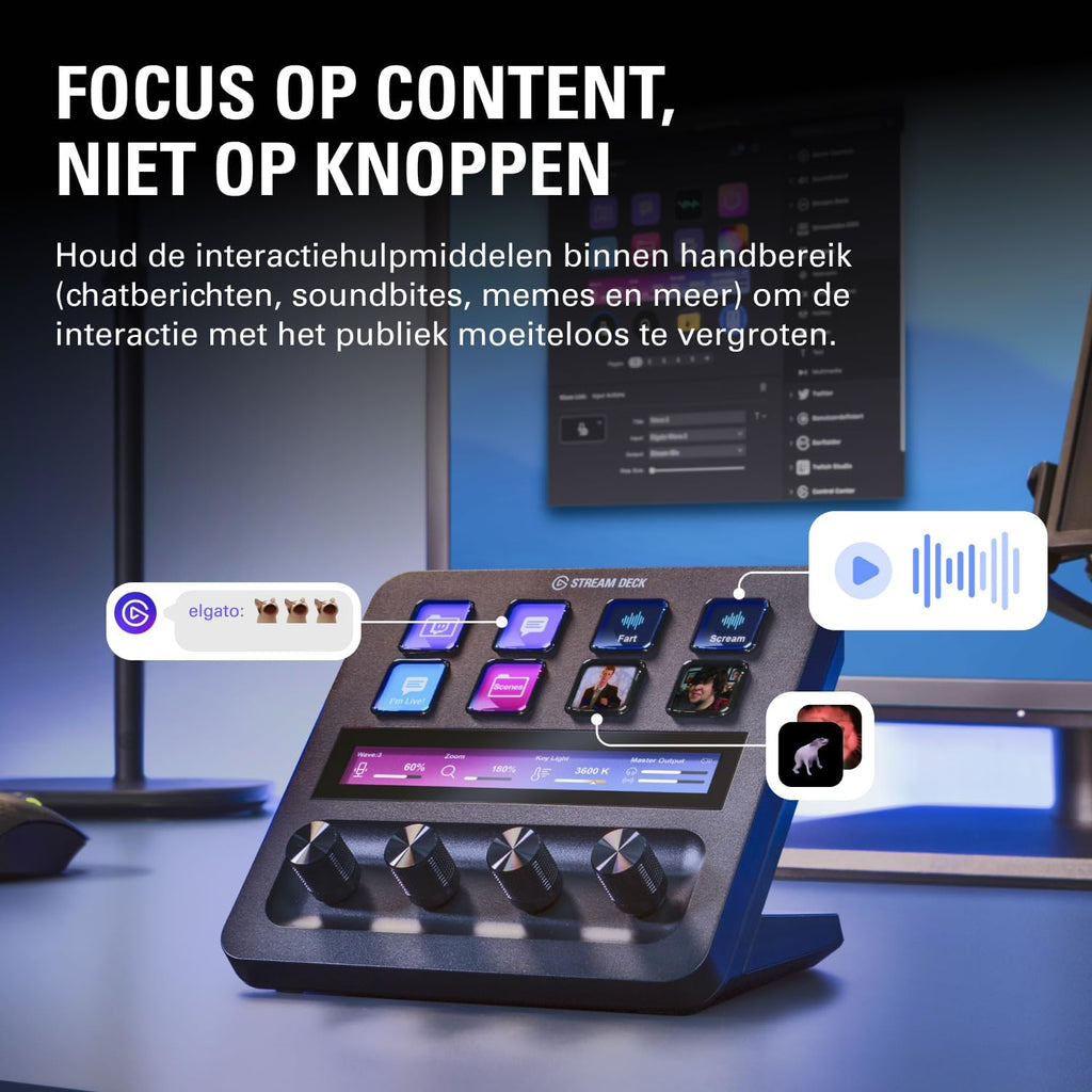 Elgato Stream Deck +, Audio-Mixer, Live Productie en Studiocontroller voor Content Creators, Streamen, Gamen, met aanpasbare touch strip-draaiknoppen en LCD-toetsen, werkt met Mac en PC