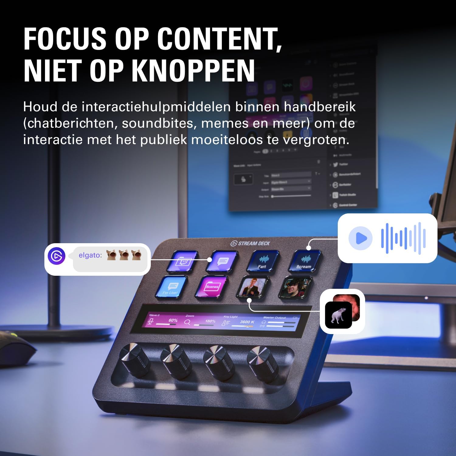 Elgato Stream Deck +, Audio-Mixer, Live Productie en Studiocontroller voor Content Creators, Streamen, Gamen, met aanpasbare touch strip-draaiknoppen en LCD-toetsen, werkt met Mac en PC