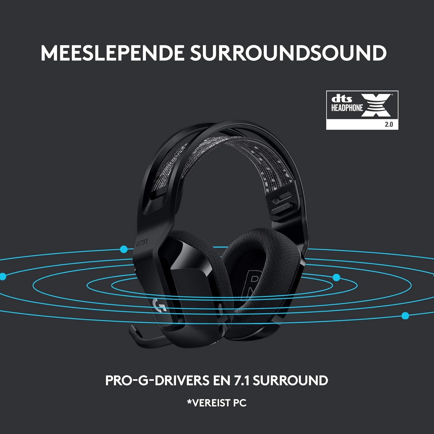 Logitech G522 LIGHTSPEED draadloze gaming headset, LIGHTSYNC RGB, microfoon en geavanceerde gesynchroniseerde audio, drievoudige connectiviteit - LIGHTSPEED, Bluetooth, USB-A naar USB-C voor pc -Zwart