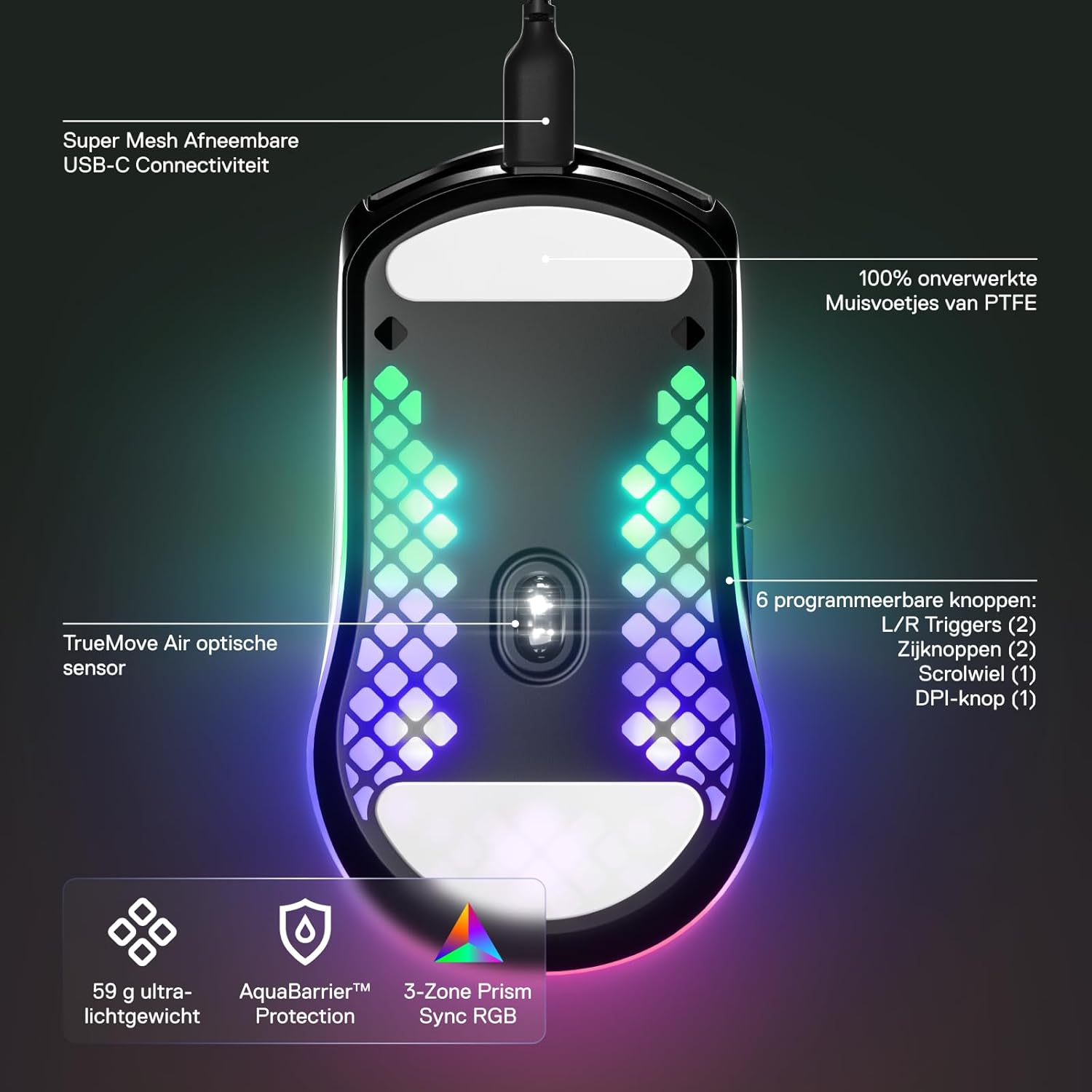 SteelSeries Aerox 3 - Geperforeerde RGB-gamingmuis - Ultralicht waterbestendig ontwerp - 8,500 DPI TrueMove Core optische sensor - Snow