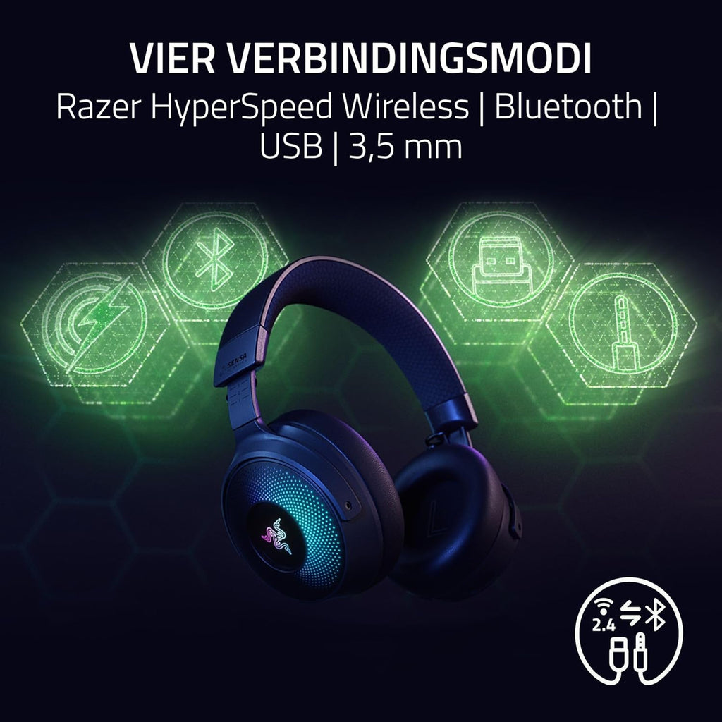 Razer Kraken V4 - Draadloze Gaming Headset (3 Modes Connectiviteit, TriForce 40mm Drivers, 9-Zone RGB Earcup Verlichting, Mix & Volume aanpassingen, THX Spatial Audio) Zwart