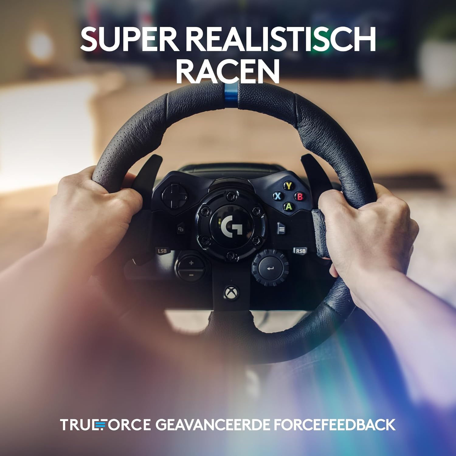 Logitech G G923-racestuur en -pedalen, TRUEFORCE tot een force feedback van 1000 Hz, responsief rijden, startregeling voor dubbele koppeling, stuurhoes van echt, voor PS5, PS4, pc, Mac - Zwart
