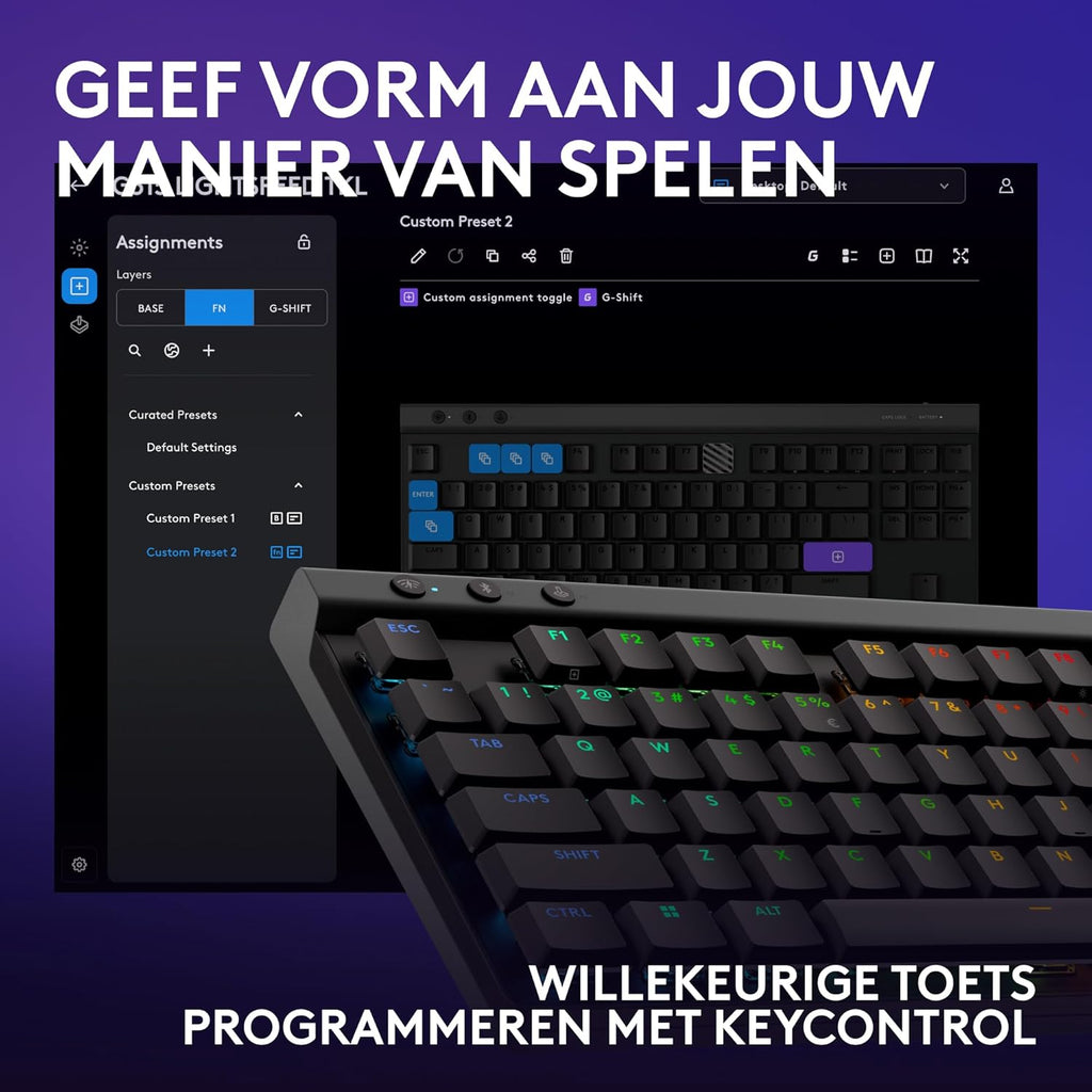 Logitech G G515 LIGHTSPEED TKL Laag profiel draadloos gamingtoetsenbord, LIGHTSYNC RGB, Thin Tenkeyless-ontwerp, PBT toetskappen, tactiele mechanische schakelaars, US International QWERTY - Zwart