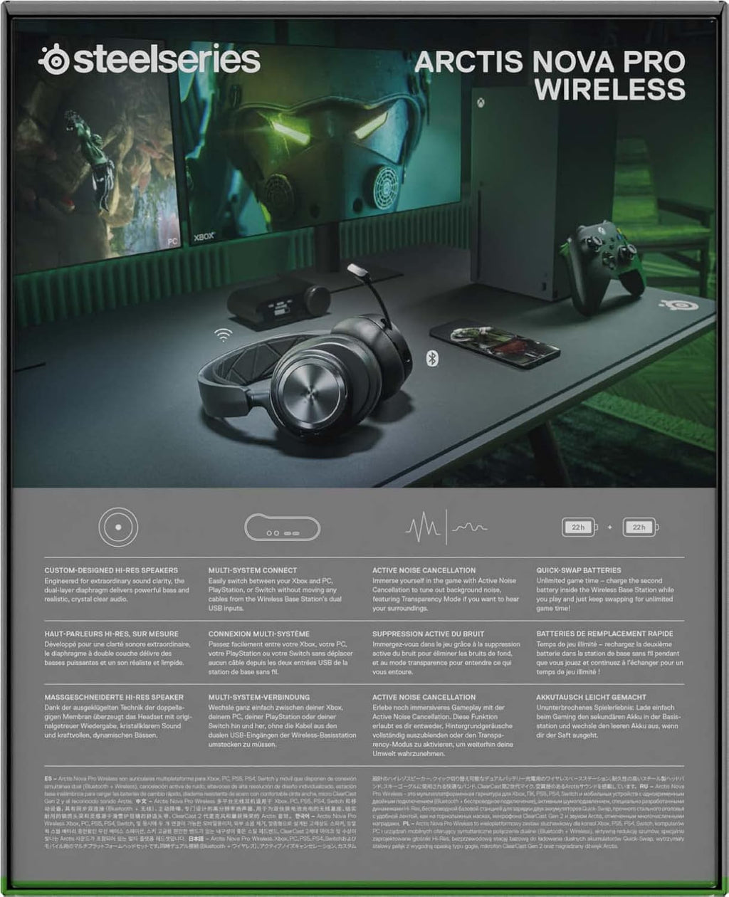 SteelSeries Arctis Nova Pro Wireless gameheadset, aansluiting op meerdere systemen, Neodymiummagneetdrivers, Actieve ruisonderdrukking, Infinity Power System, Xbox Series X|S, Xbox One, Windows 10/11