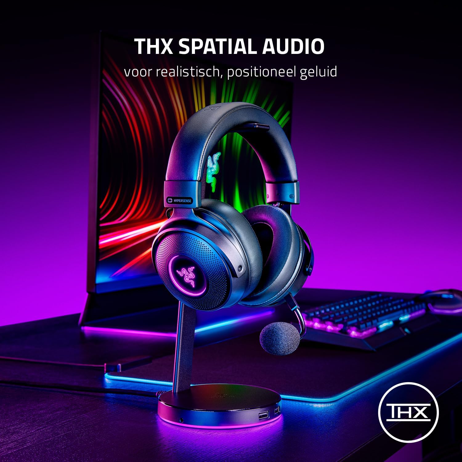Razer Kraken V4 - Draadloze Gaming Headset (3 Modes Connectiviteit, TriForce 40mm Drivers, 9-Zone RGB Earcup Verlichting, Mix & Volume aanpassingen, THX Spatial Audio) Zwart