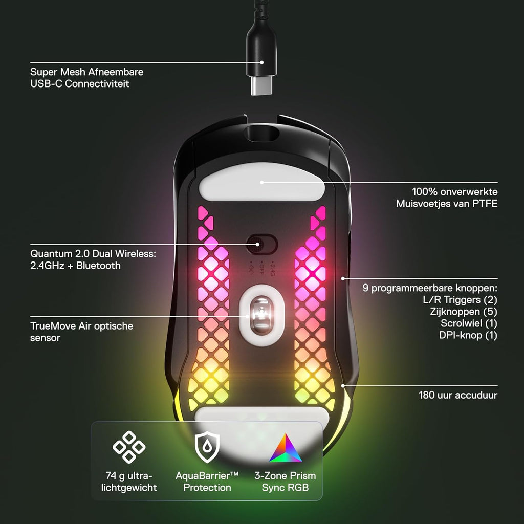 SteelSeries Aerox 3 - Geperforeerde RGB-gamingmuis - Ultralicht waterbestendig ontwerp - 8,500 DPI TrueMove Core optische sensor - Snow