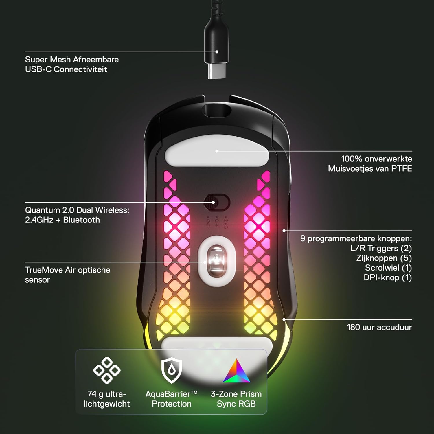 SteelSeries Aerox 3 - Geperforeerde RGB-gamingmuis - Ultralicht waterbestendig ontwerp - 8,500 DPI TrueMove Core optische sensor - Snow