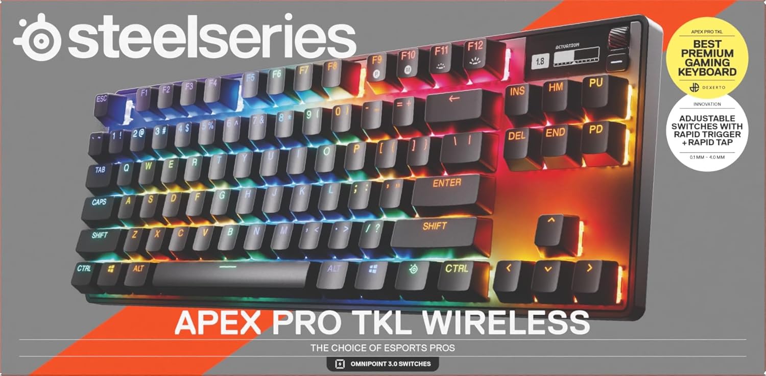 SteelSeries Apex Pro TKL Wireless Gen 3 - HyperMagnetic Gaming Keyboard - OmniPoint 3.0 - Verstelbare activering - Rapid Trigger - Voorinstellingen voor games - Rapid Tap/SOCD - OLED -DE Layout QWERTZ