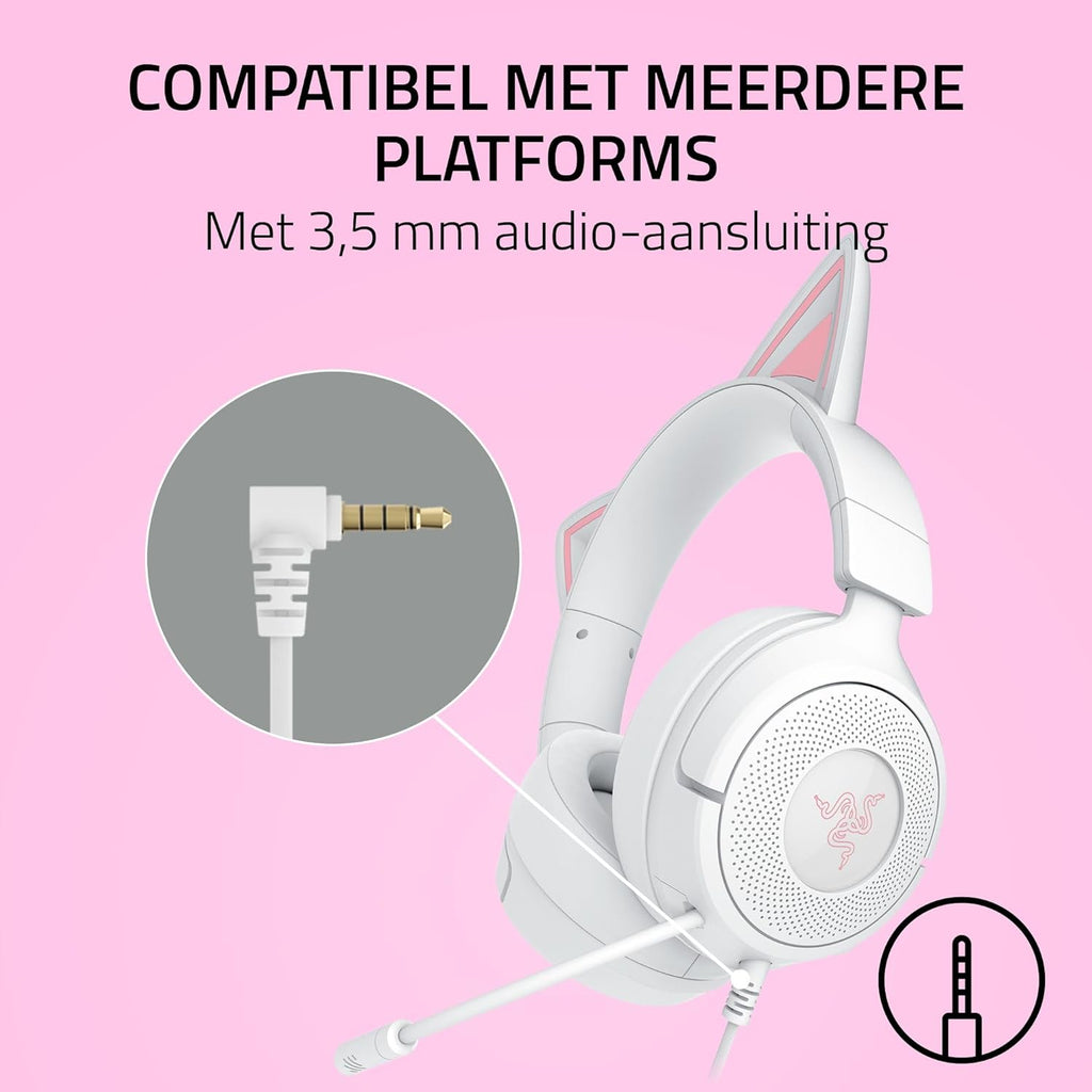 Razer Kraken Kitty V3 X - Bedrade Kitty-headset voor gaming - Iconische Kitty-oren - 270 g lichtgewicht - HyperClear cardioïde microfoon - TriForce 40 mm drivers - 3,5mm aansluiting | Wit