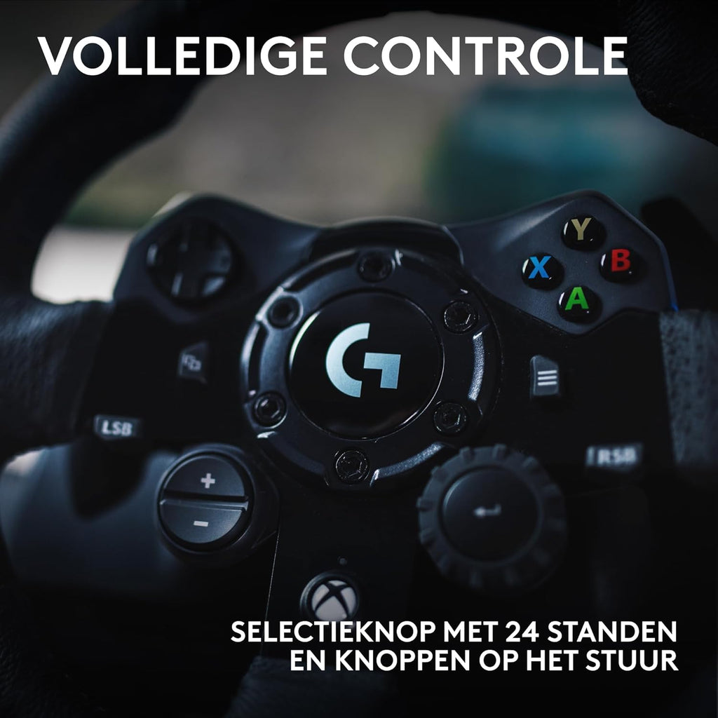 Logitech G G923-racestuur en -pedalen, TRUEFORCE tot een force feedback van 1000 Hz, responsief rijden, startregeling voor dubbele koppeling, stuurhoes van echt, voor PS5, PS4, pc, Mac - Zwart