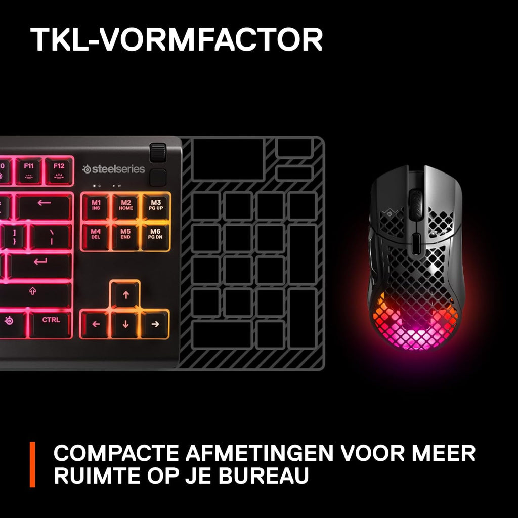 SteelSeries Apex 3 TKL - RGB-gamingtoetsenbord - Compact TKL-toetsenbord voor e-sports - 8-zone RGB-verlichting - Engels QWERTY Layout