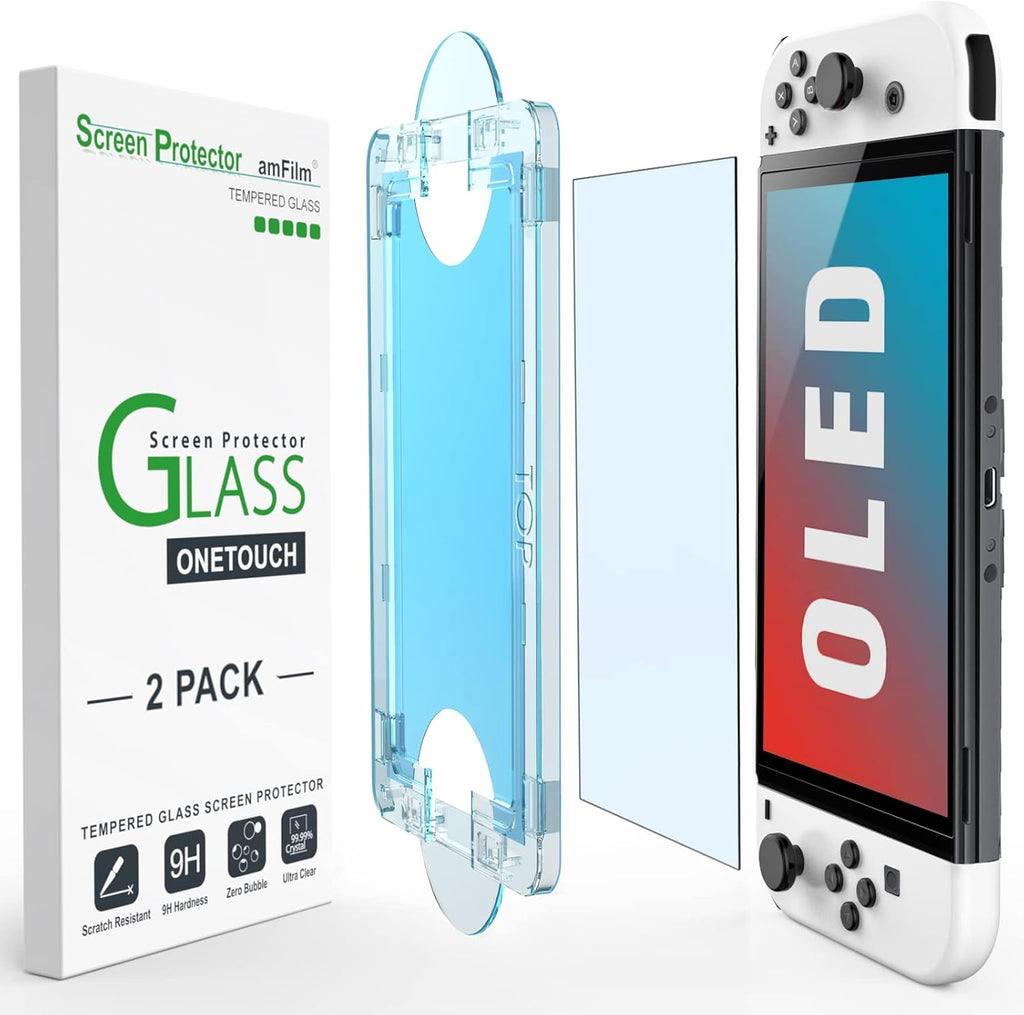 amFilm OneTouch Glass Screen Protector Ontworpen voor Nintendo Switch 2 Model 2025 - Met Auto Alignment Kit, Bubble Free [2-Pack]