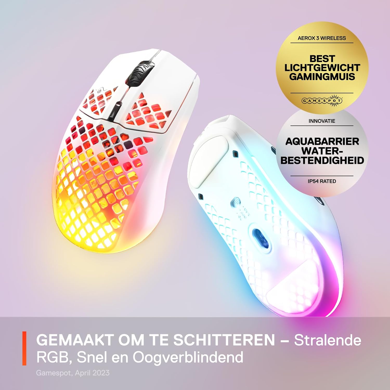 SteelSeries Aerox 3 - Geperforeerde RGB-gamingmuis - Ultralicht waterbestendig ontwerp - 8,500 DPI TrueMove Core optische sensor - Snow