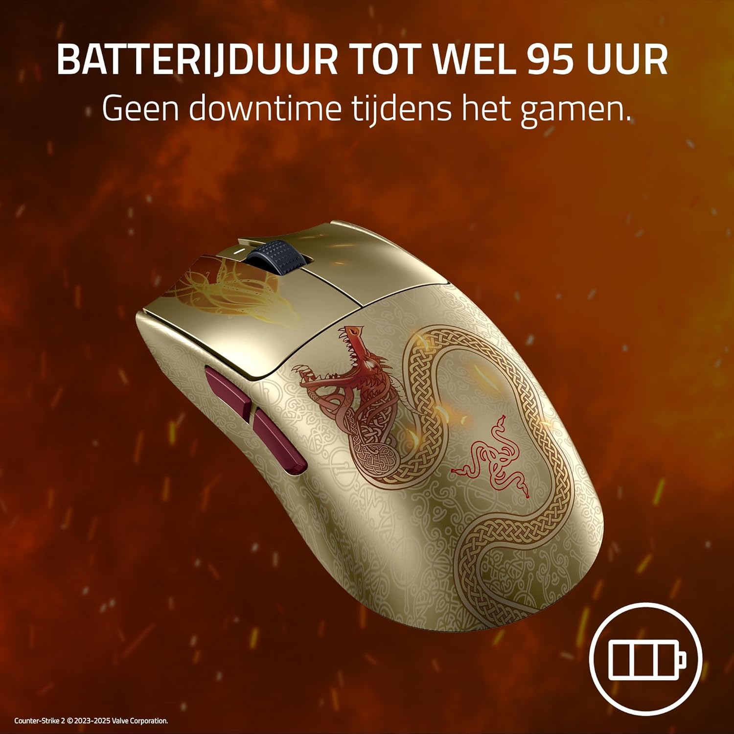 Razer Viper V3 Pro Counter-Strike 2 Dragon Lore - Ultralichte draadloze esports-gamingmuis - 55g - 8K HyperPolling - Focus Pro Sensor 35K DPI - 2,4 GHz HyperSpeed - 95 uur - PC/Mac | Dragon Lore