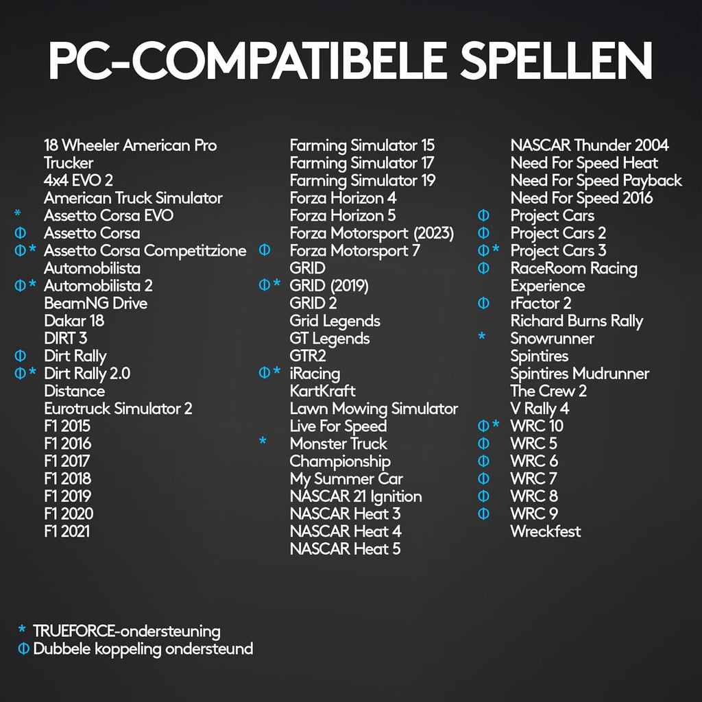 Logitech G G923-racestuur en -pedalen, TRUEFORCE tot een force feedback van 1000 Hz, responsief rijden, startregeling voor dubbele koppeling, stuurhoes van echt, voor PS5, PS4, pc, Mac - Zwart