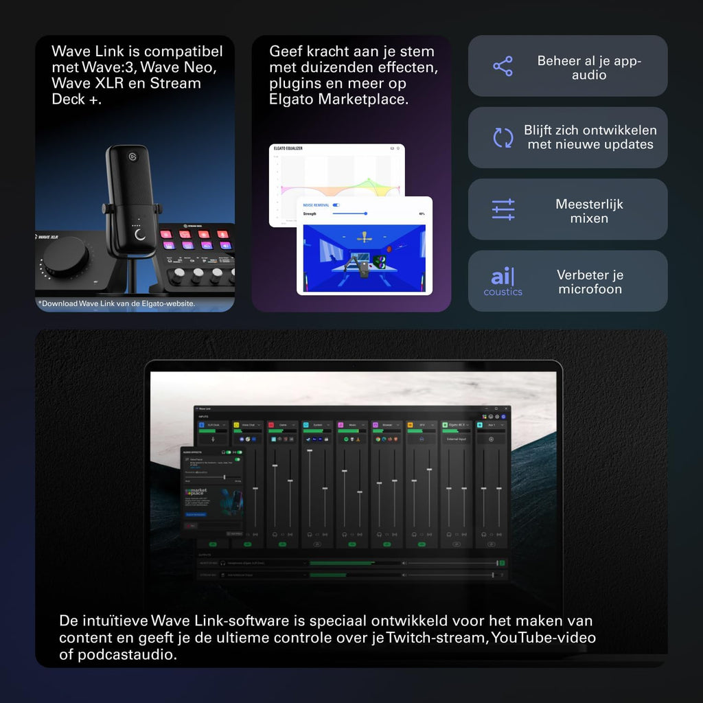 Elgato Stream Deck +, Audio-Mixer, Live Productie en Studiocontroller voor Content Creators, Streamen, Gamen, met aanpasbare touch strip-draaiknoppen en LCD-toetsen, werkt met Mac en PC