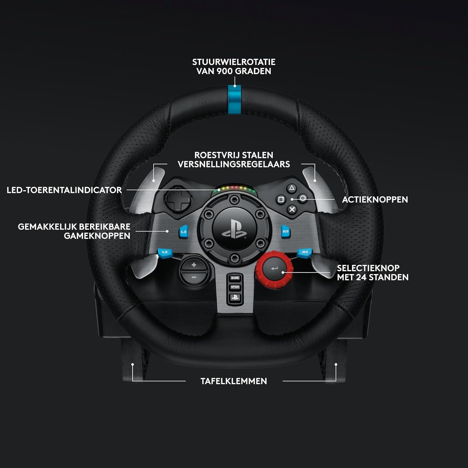 Logitech G G29 SE Driving Force-racestuur en -pedalen, forcefeedback, echt leer + Logitech G Driving Force-versnellingspook - Voor PS5, PS4 en pc, Mac - Black