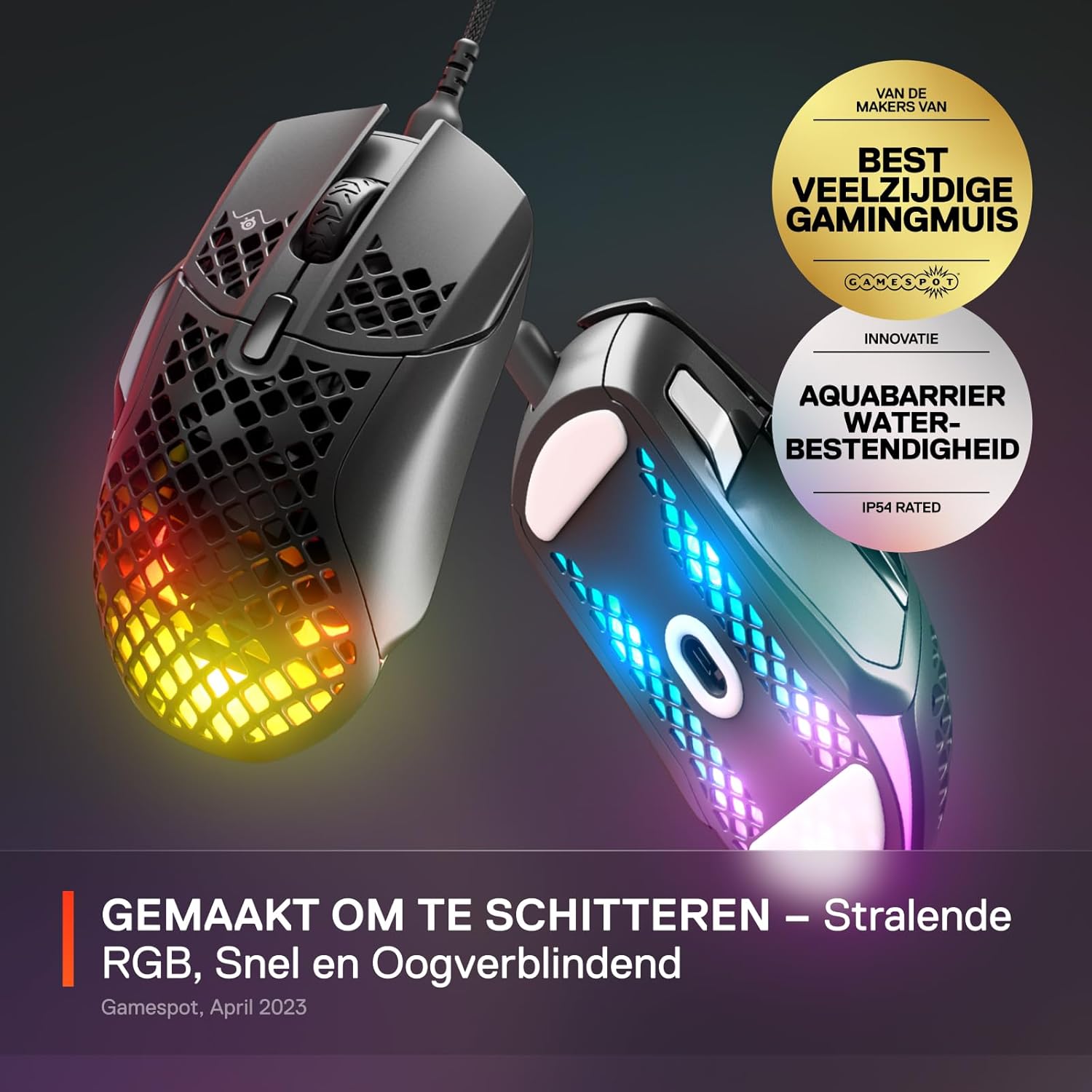 SteelSeries Aerox 3 - Geperforeerde RGB-gamingmuis - Ultralicht waterbestendig ontwerp - 8,500 DPI TrueMove Core optische sensor - Snow