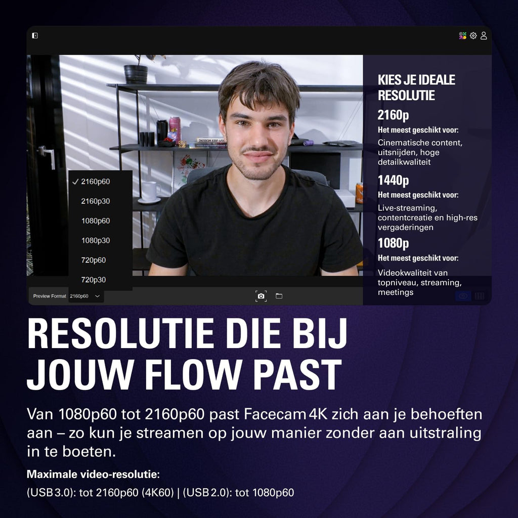 Elgato Facecam 4K – 4K60-studiowebcam, DSLR-achtige bediening, filmische effecten, 49 mm-objectieffilters, HDR, ongecomprimeerde video, geoptimaliseerd scherpstelgebied | USB-C voor pc & Mac