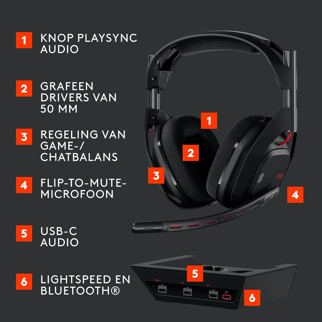 Logitech G Astro A50 X LIGHTSPEED trådlöst spelheadset + batteriladdare, PRO-G GRAPHENE, PLAYSYNC för Xbox Series X|S + PS5 + PC/Mac, Nintendo Switch 2, Bluetooth, HDMI 2.1 Passthru - Vit