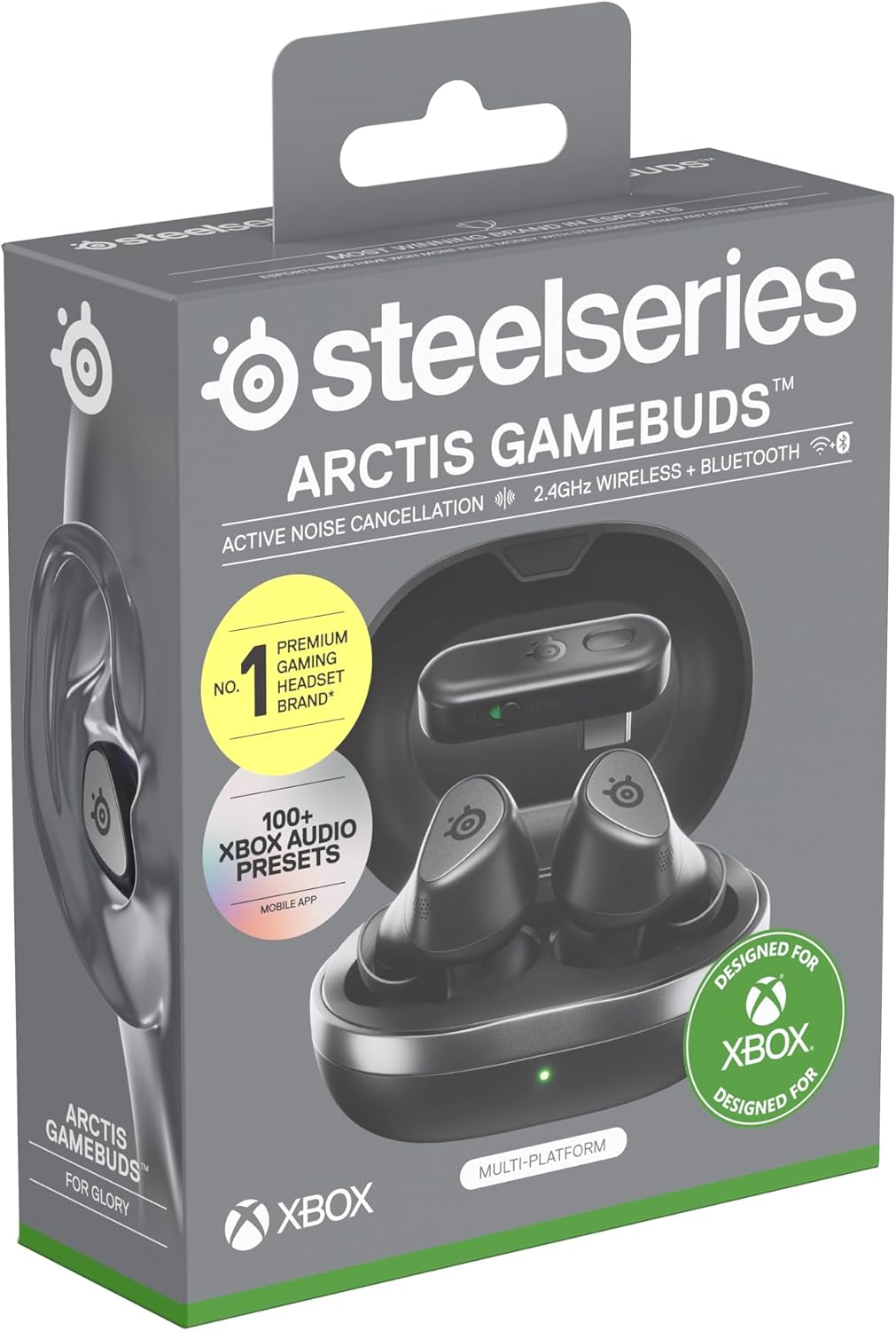 SteelSeries Arctis GameBuds™ voor Xbox - Draadloze gamingoordopjes - 2,4-GHz + BT5.3 - ANC/Transparency-modus - IP55-waterbestendigheid - 40 uur accuduur - Draadloos opladen - Xbox,PS5,pc,mobiel-Zwart