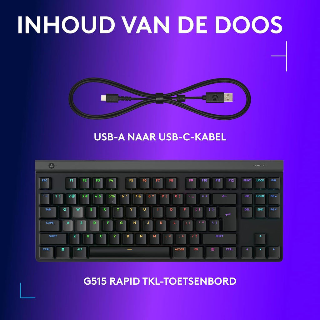 Logitech G G515 LIGHTSPEED TKL Laag profiel draadloos gamingtoetsenbord, LIGHTSYNC RGB, Thin Tenkeyless-ontwerp, PBT toetskappen, tactiele mechanische schakelaars, US International QWERTY - Zwart