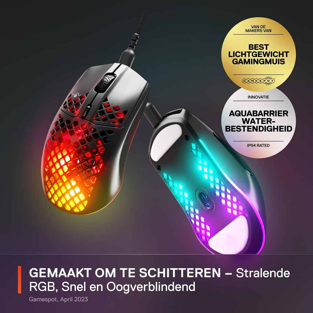 SteelSeries Aerox 3 - Geperforeerde RGB-gamingmuis - Ultralicht waterbestendig ontwerp - 8,500 DPI TrueMove Core optische sensor - Snow