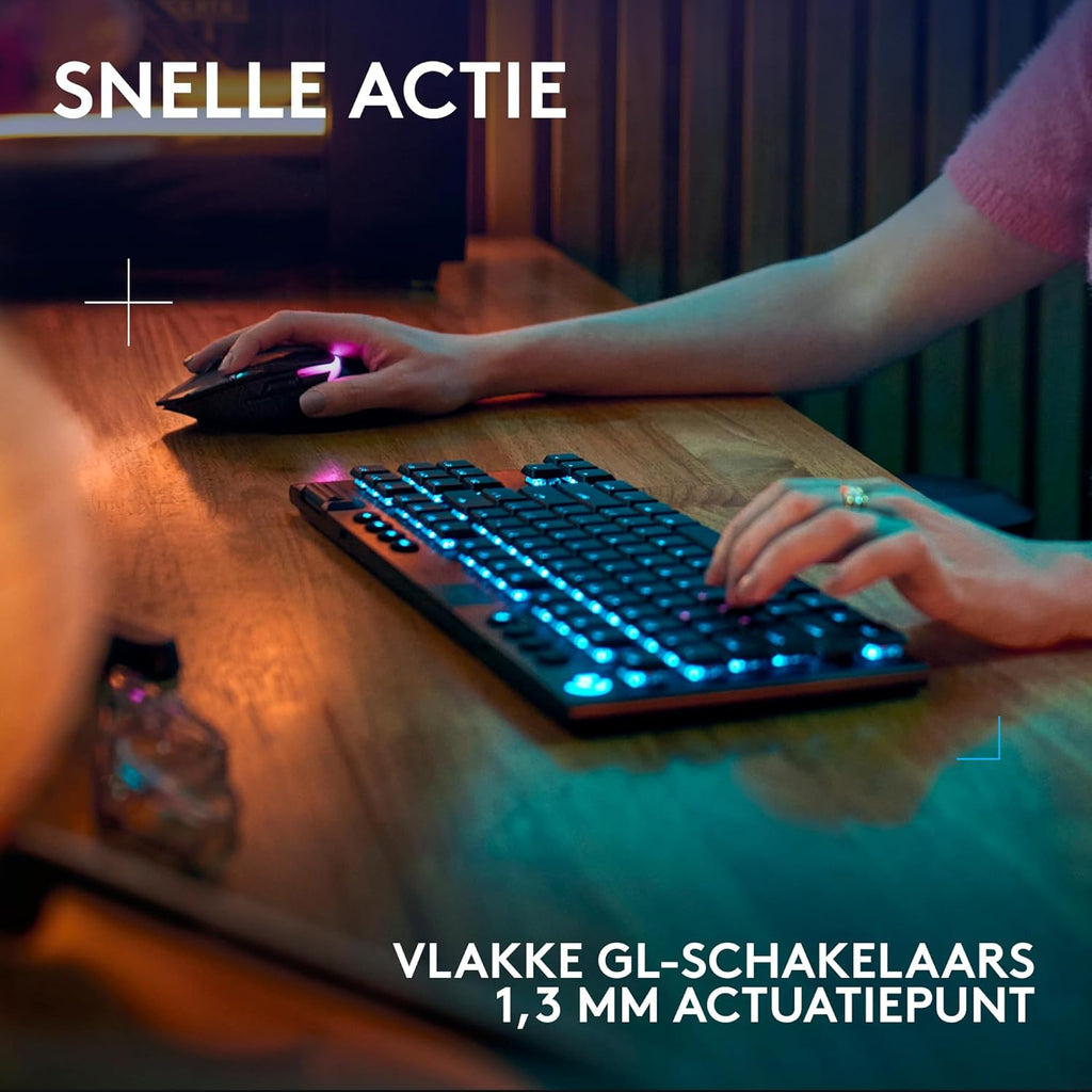 Logitech G G915 X LIGHTSPEED TKL Low-Profile Wireless Gaming Keyboard, Double-Shot PBT Keycaps, volledig programmeerbare toetsen, GL Brown Tactile, pc/Mac, US INT'L QWERTY - Zwart