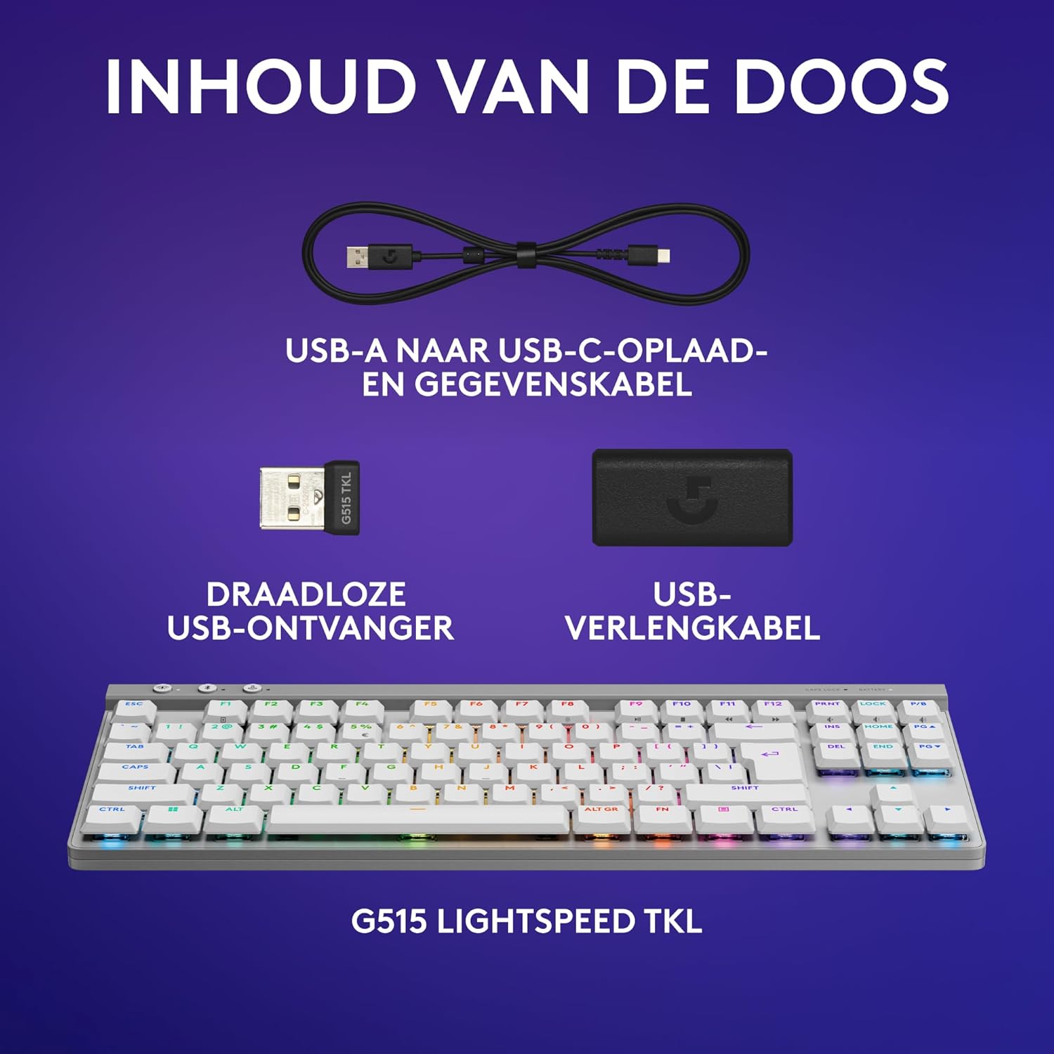 Logitech G G515 LIGHTSPEED TKL Laag profiel draadloos gamingtoetsenbord, LIGHTSYNC RGB, Thin Tenkeyless-ontwerp, PBT toetskappen, tactiele mechanische schakelaars, US International QWERTY - Zwart