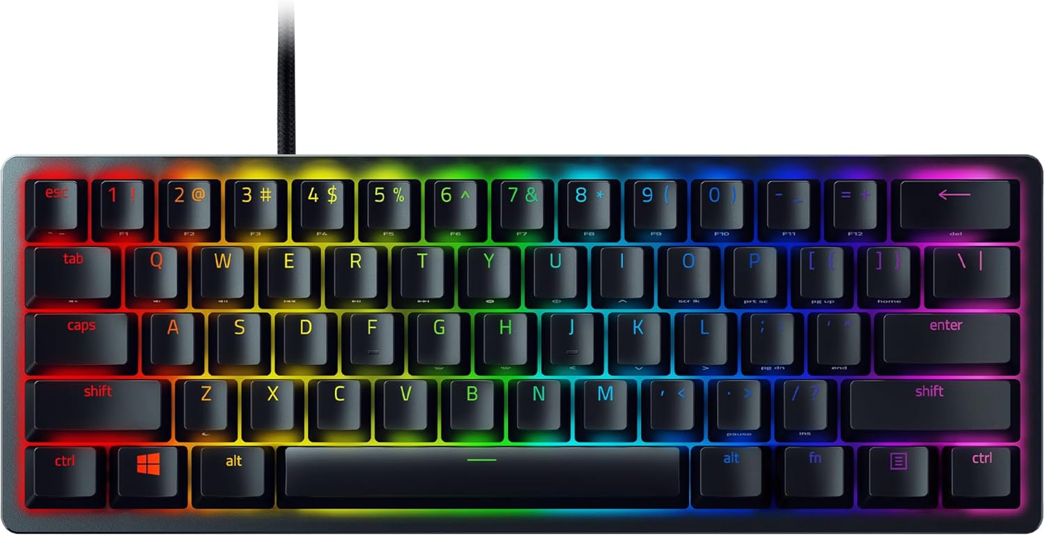 Razer Huntsman Mini (Rode Schakelaar) - Compact 60% gaming toetsenbord (Lineaire Optische Schakelaars, Doubleshot PBT toetskappen, Afneembare USB-C kabel) QWERTY US layout | Zwart