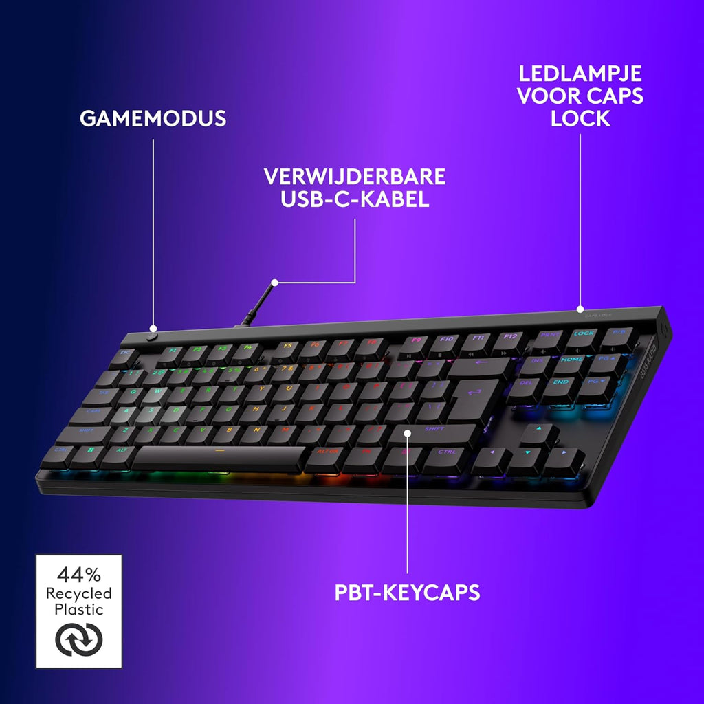Logitech G G515 LIGHTSPEED TKL Laag profiel draadloos gamingtoetsenbord, LIGHTSYNC RGB, Thin Tenkeyless-ontwerp, PBT toetskappen, tactiele mechanische schakelaars, US International QWERTY - Zwart