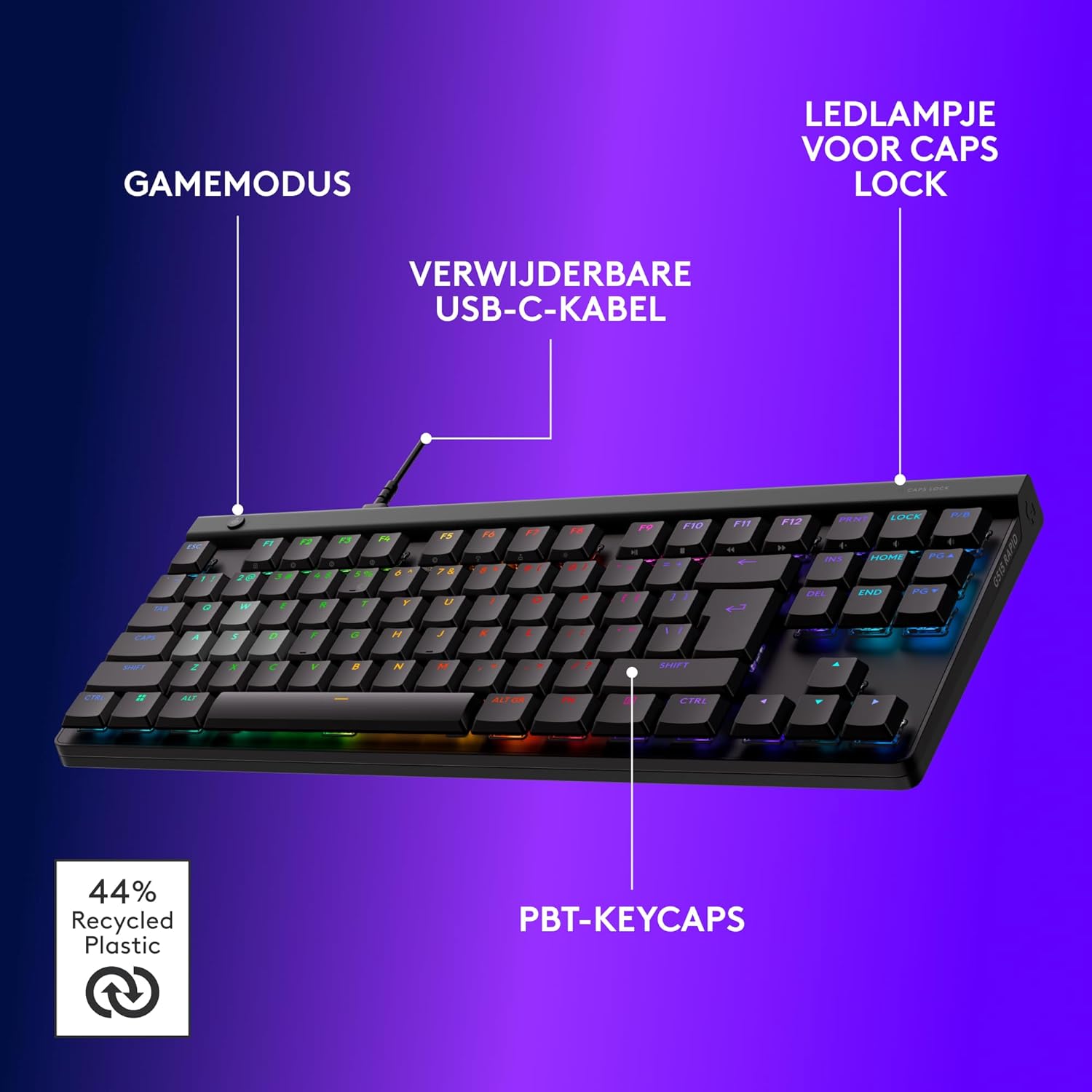 Logitech G G515 LIGHTSPEED TKL Laag profiel draadloos gamingtoetsenbord, LIGHTSYNC RGB, Thin Tenkeyless-ontwerp, PBT toetskappen, tactiele mechanische schakelaars, US International QWERTY - Zwart
