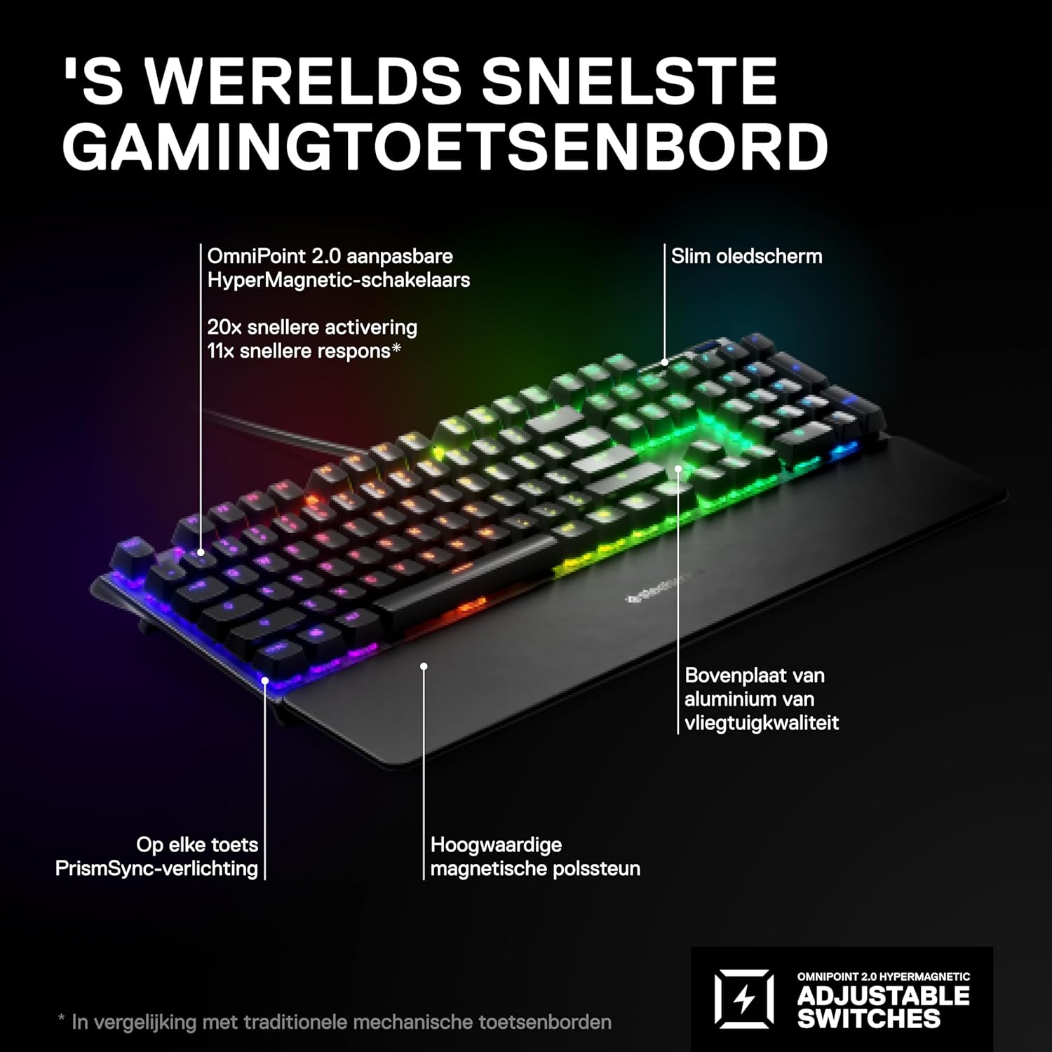 SteelSeries Apex Pro Mini Gen 3 OmniPoint 3.0 HyperMagnetic-schakelaars - Verstelbare activering - Rapid Trigger - Presets voor games - Protection Mode - Rapid Tap/SOCD - RGB - PBT-keycaps - UK QWERTY