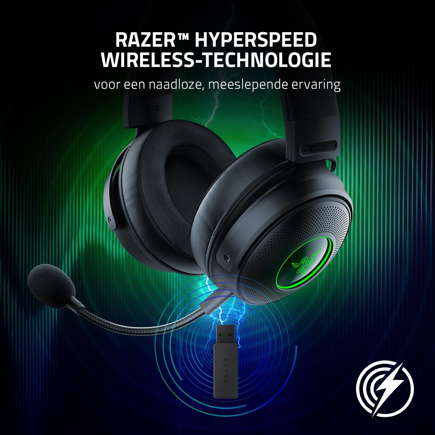 Razer Kraken V4 - Draadloze Gaming Headset (3 Modes Connectiviteit, TriForce 40mm Drivers, 9-Zone RGB Earcup Verlichting, Mix & Volume aanpassingen, THX Spatial Audio) Zwart
