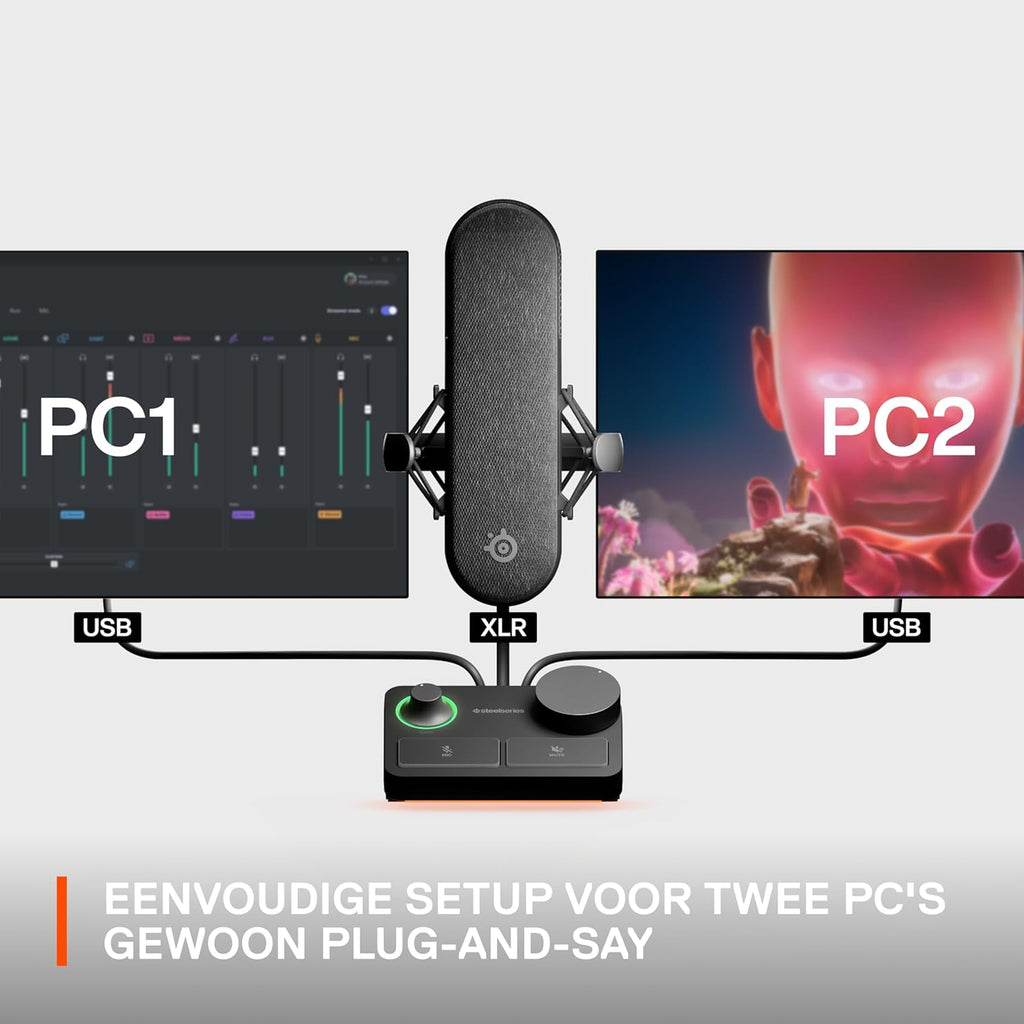 SteelSeries Alias USB-microfoon voor pc — 3x grotere capsule voor gaming, streaming en podcasting — AI-ruisonderdrukking — Ledstatuslampjes voor dempen en geluidsniveaus — Trillingsvrije standaard