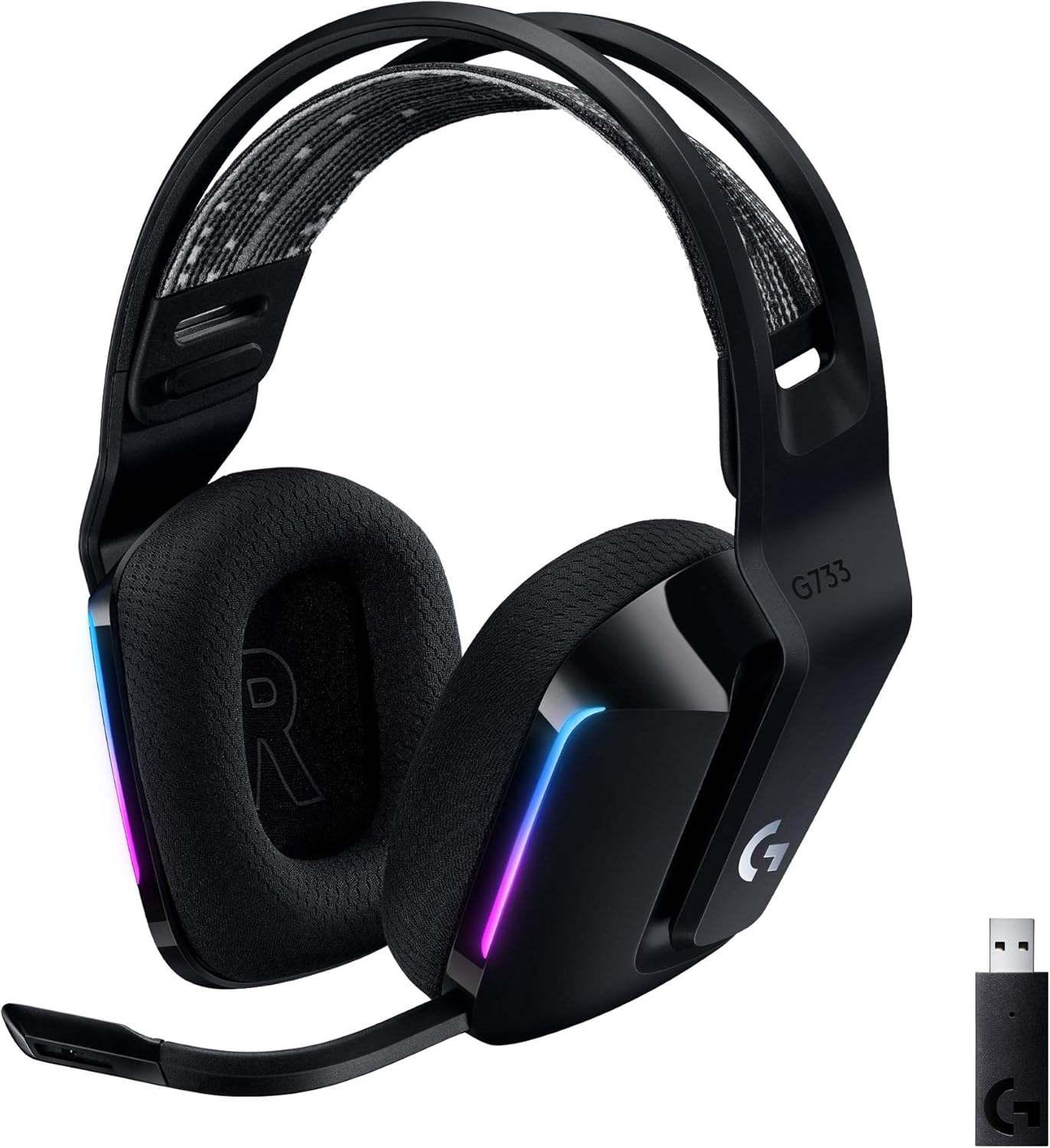 Logitech G522 LIGHTSPEED draadloze gaming headset, LIGHTSYNC RGB, microfoon en geavanceerde gesynchroniseerde audio, drievoudige connectiviteit - LIGHTSPEED, Bluetooth, USB-A naar USB-C voor pc -Zwart