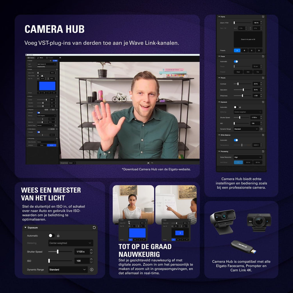 Elgato Facecam 4K – 4K60-studiowebcam, DSLR-achtige bediening, filmische effecten, 49 mm-objectieffilters, HDR, ongecomprimeerde video, geoptimaliseerd scherpstelgebied | USB-C voor pc & Mac