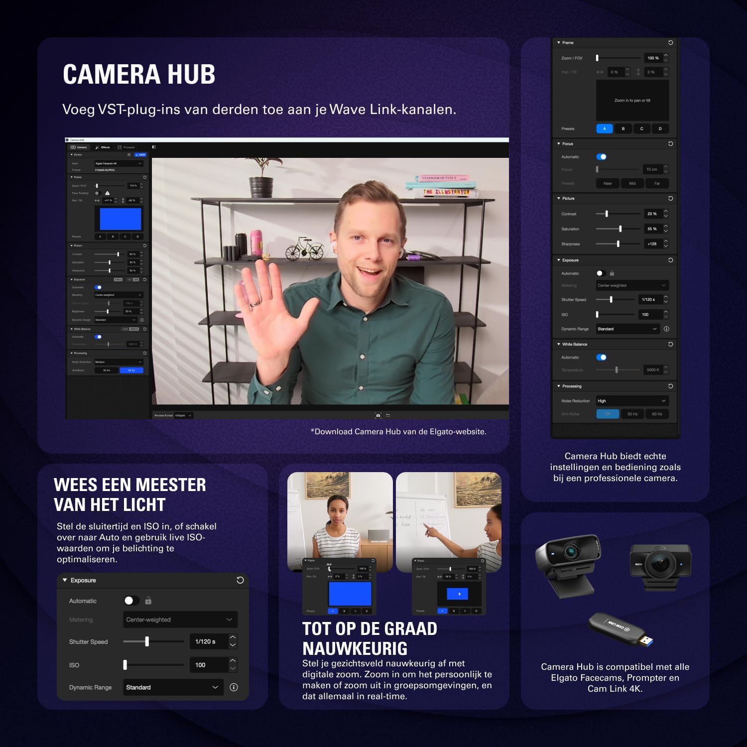 Elgato Facecam 4K – 4K60-studiowebcam, DSLR-achtige bediening, filmische effecten, 49 mm-objectieffilters, HDR, ongecomprimeerde video, geoptimaliseerd scherpstelgebied | USB-C voor pc & Mac