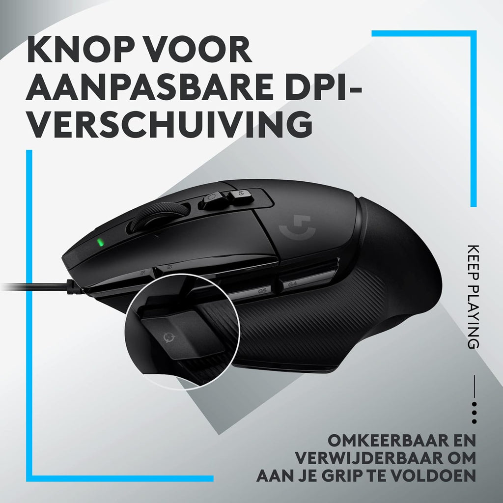 Logitech G502 X Bedrade Gamingmuis - LIGHTFORCE hybride, optisch-mechanische, primaire schakelaars, HERO 25K gaming sensor, voor PC - MacOS/Windows - Zwart