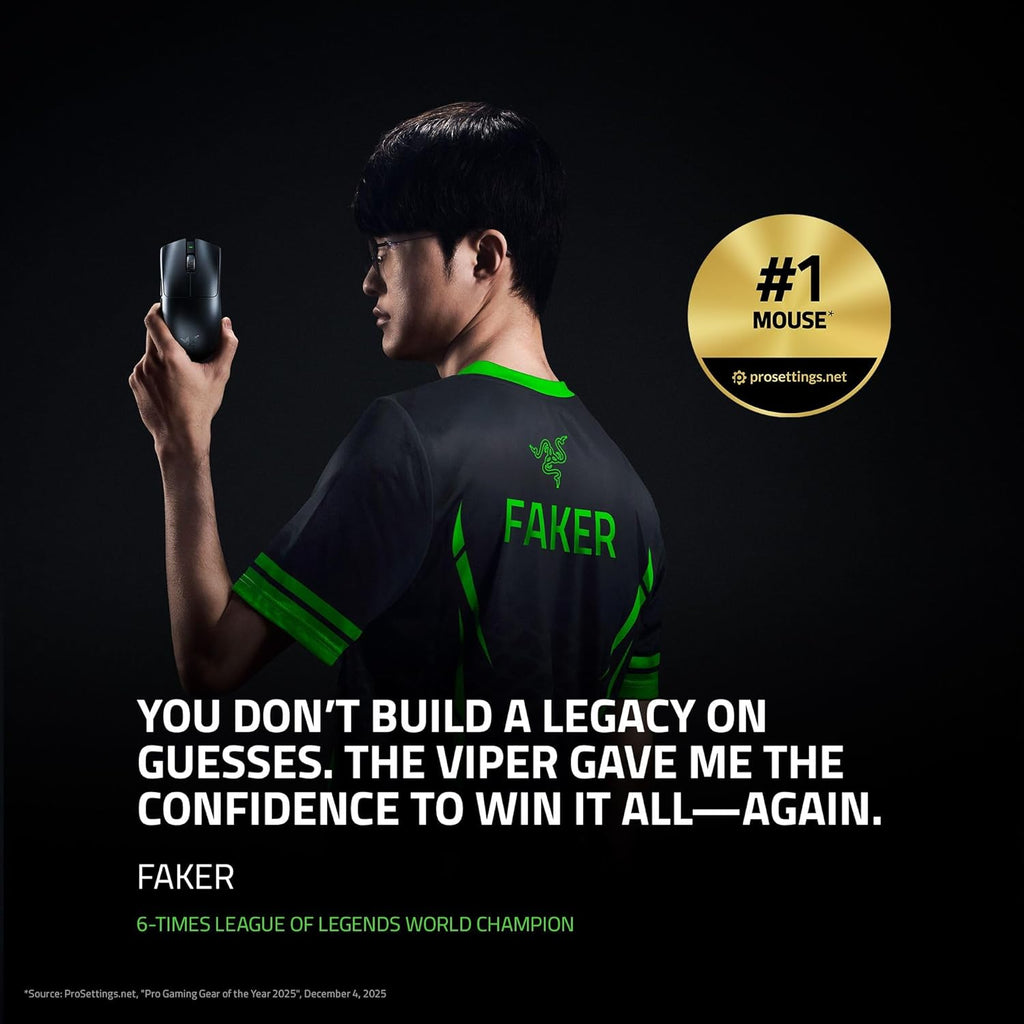 Razer Viper V3 Pro - Ultralichte draadloze Esports Gaming-muis (8K Hz HyperPolling, lichtgewicht van 54 gram, Focus Pro Sensor 35K DPI, draadloze HyperSpeed, batterijlevensduur van 95 uur) Zwart