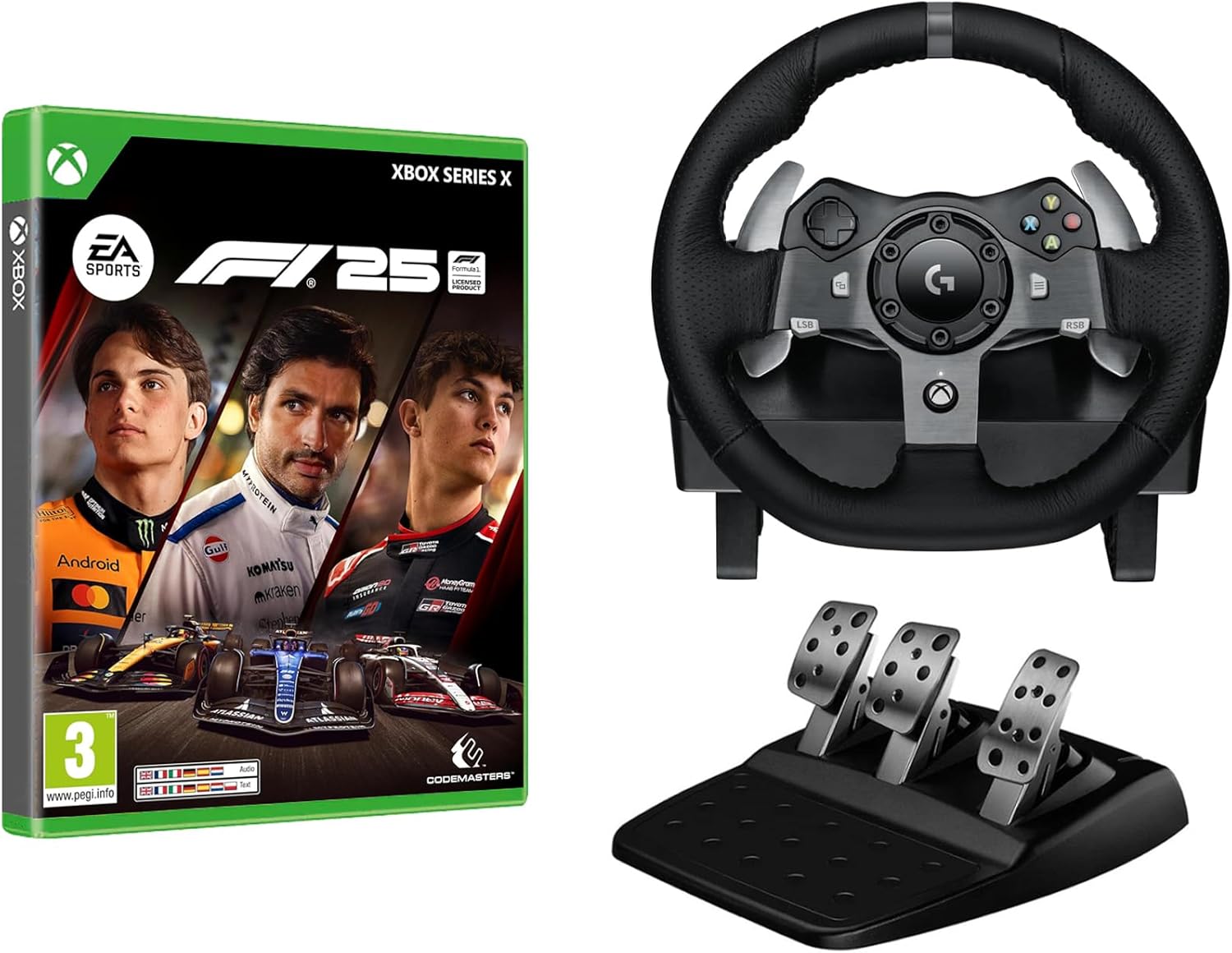 Logitech G G29 SE Driving Force-racestuur en -pedalen, forcefeedback, echt leer + Logitech G Driving Force-versnellingspook - Voor PS5, PS4 en pc, Mac - Black