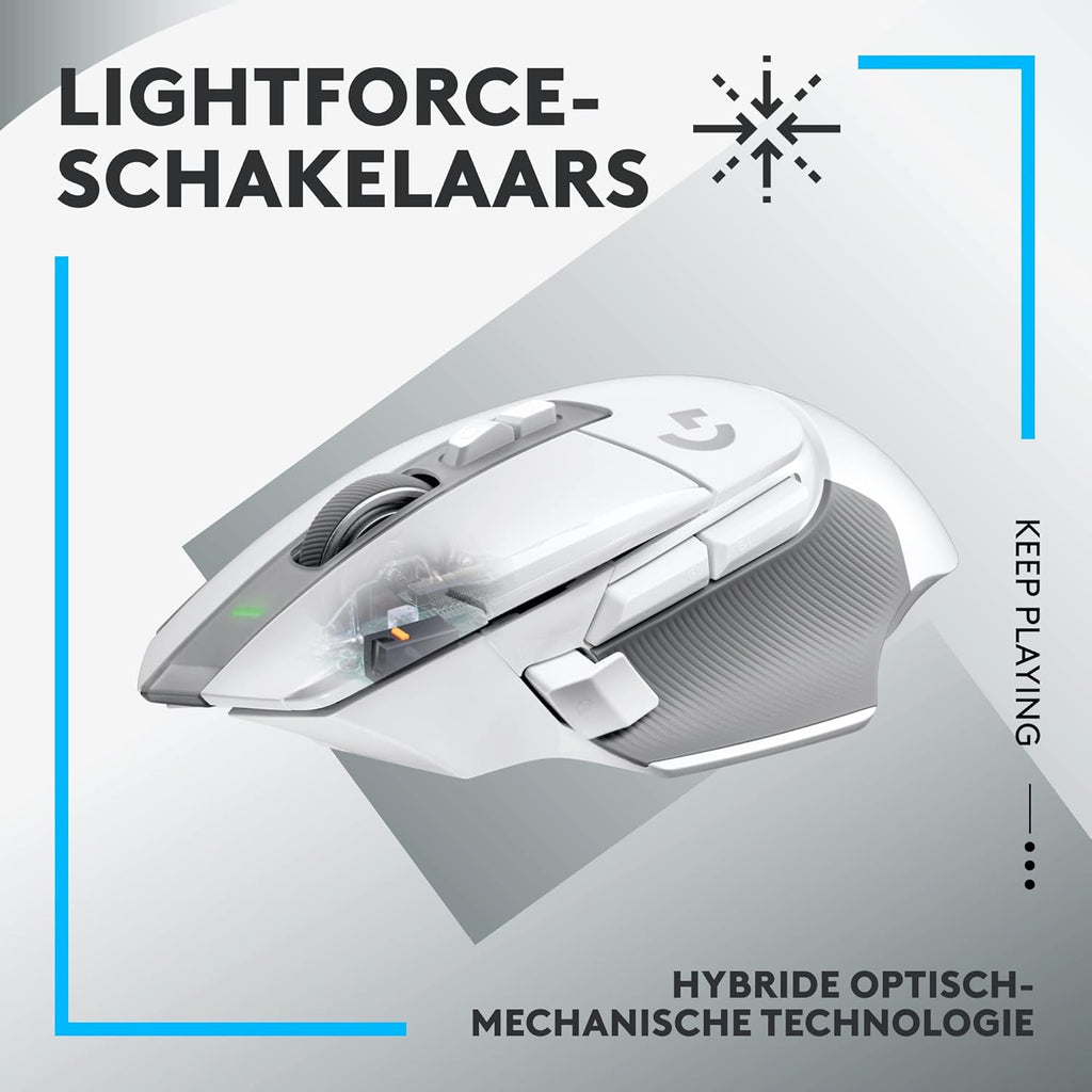 Logitech G502 X Bedrade Gamingmuis - LIGHTFORCE hybride, optisch-mechanische, primaire schakelaars, HERO 25K gaming sensor, voor PC - MacOS/Windows - Zwart