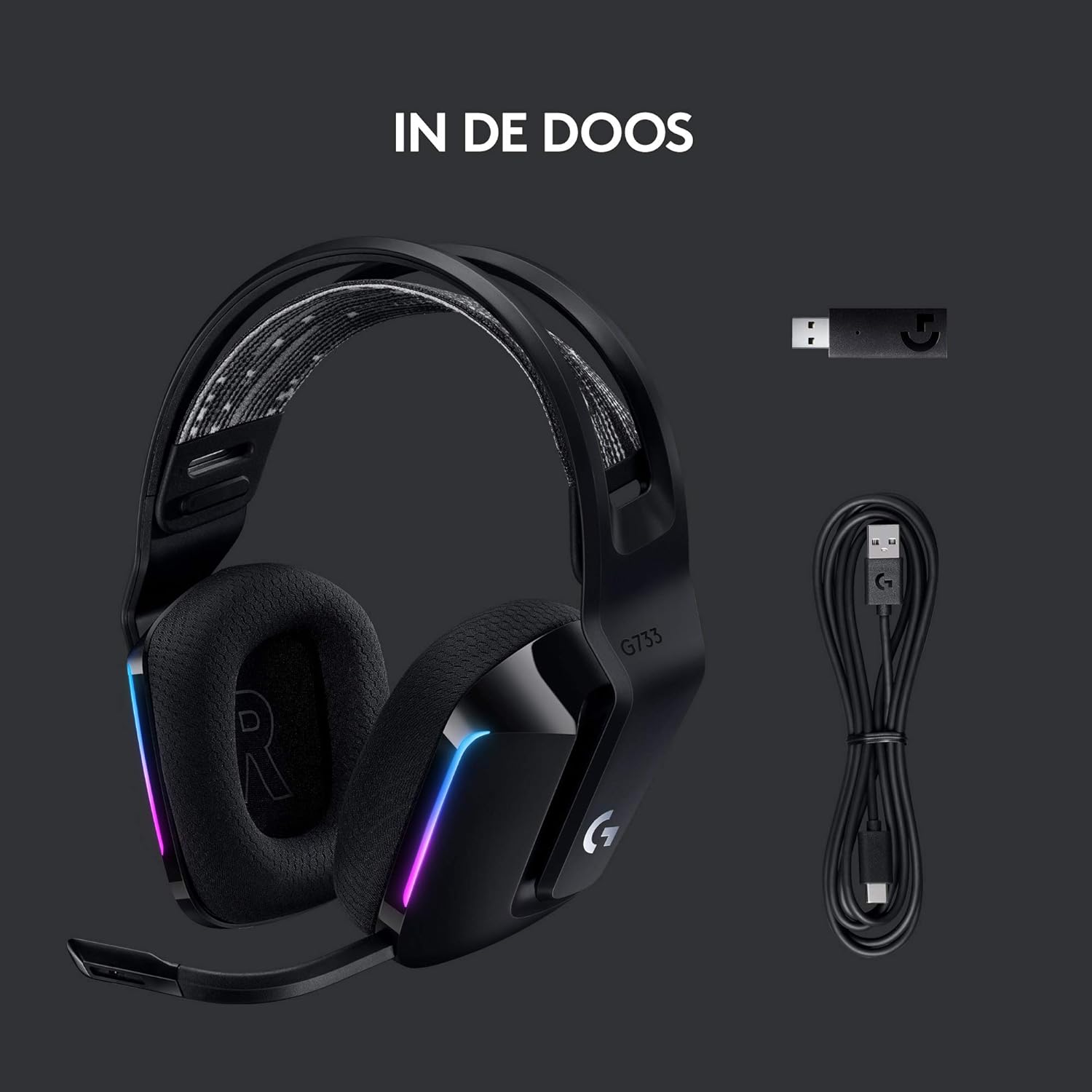 Logitech G522 LIGHTSPEED draadloze gaming headset, LIGHTSYNC RGB, microfoon en geavanceerde gesynchroniseerde audio, drievoudige connectiviteit - LIGHTSPEED, Bluetooth, USB-A naar USB-C voor pc -Zwart