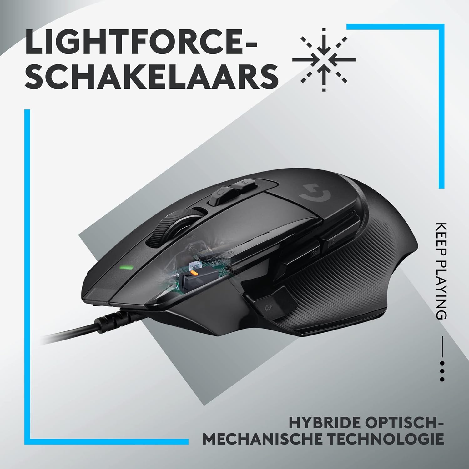 Logitech G502 X Bedrade Gamingmuis - LIGHTFORCE hybride, optisch-mechanische, primaire schakelaars, HERO 25K gaming sensor, voor PC - MacOS/Windows - Zwart